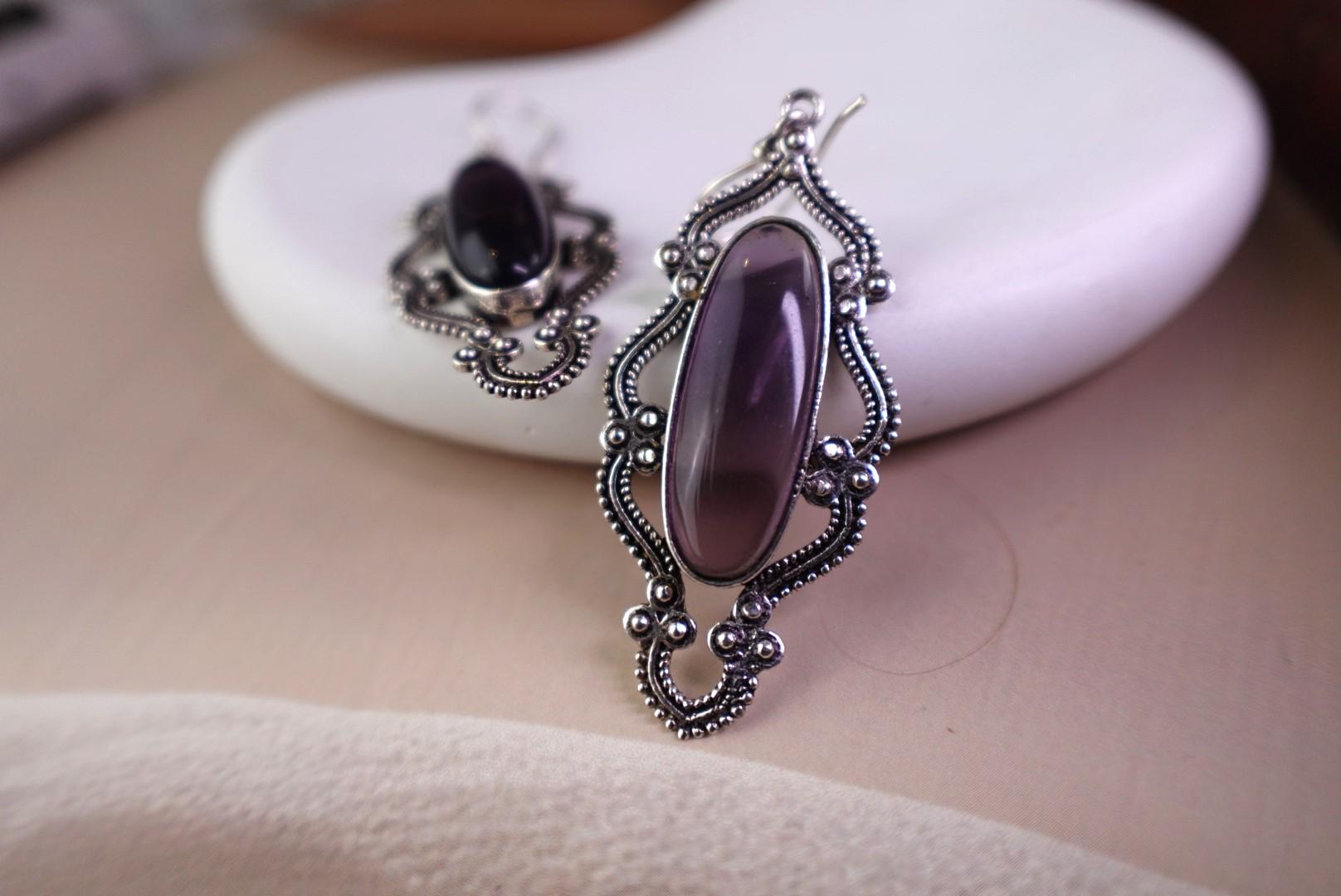 Vintage Silver Drop Earrings with Turquoise and Labradorite