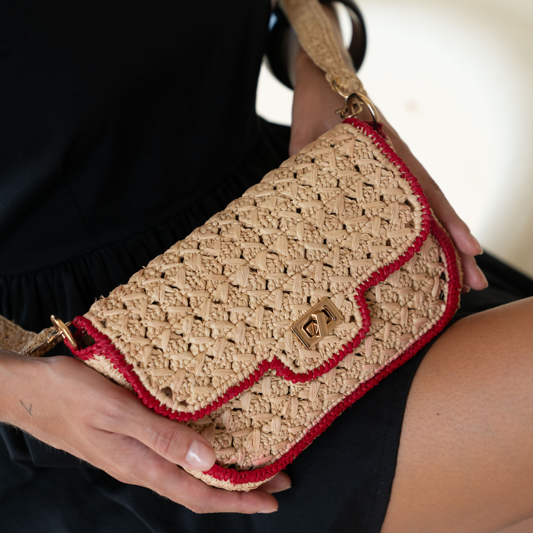 Cassie 2 Natural Raffia Bag with Colour Accents