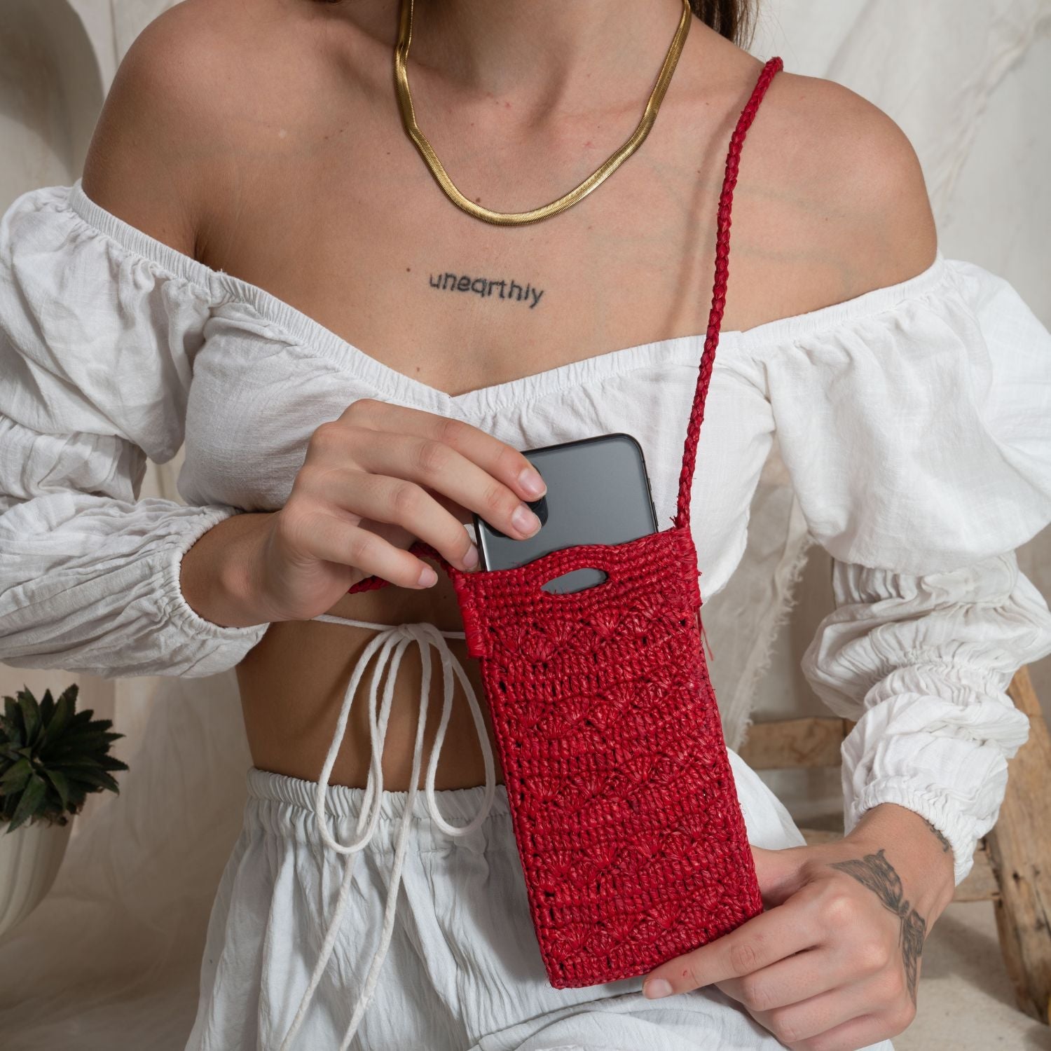 Raffia Phone Pouch Crossbody