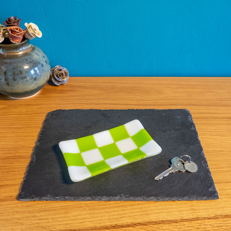 Chequered White and Colour Medium Glass Tray