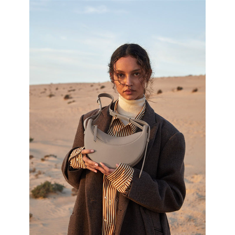 Litchi Leather Crescent Shoulder Bag