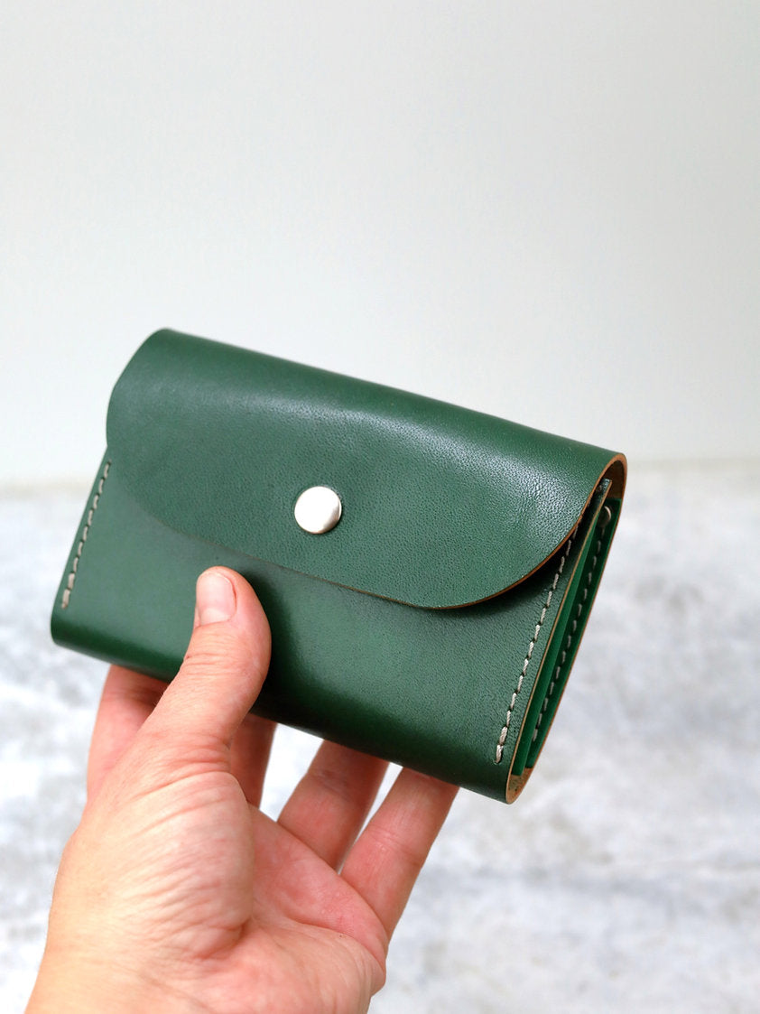 Handmade Green Leather Wallet - Spacious & Secure Coin Pocket by TOKS VISOKS at www.brixbailey.com
