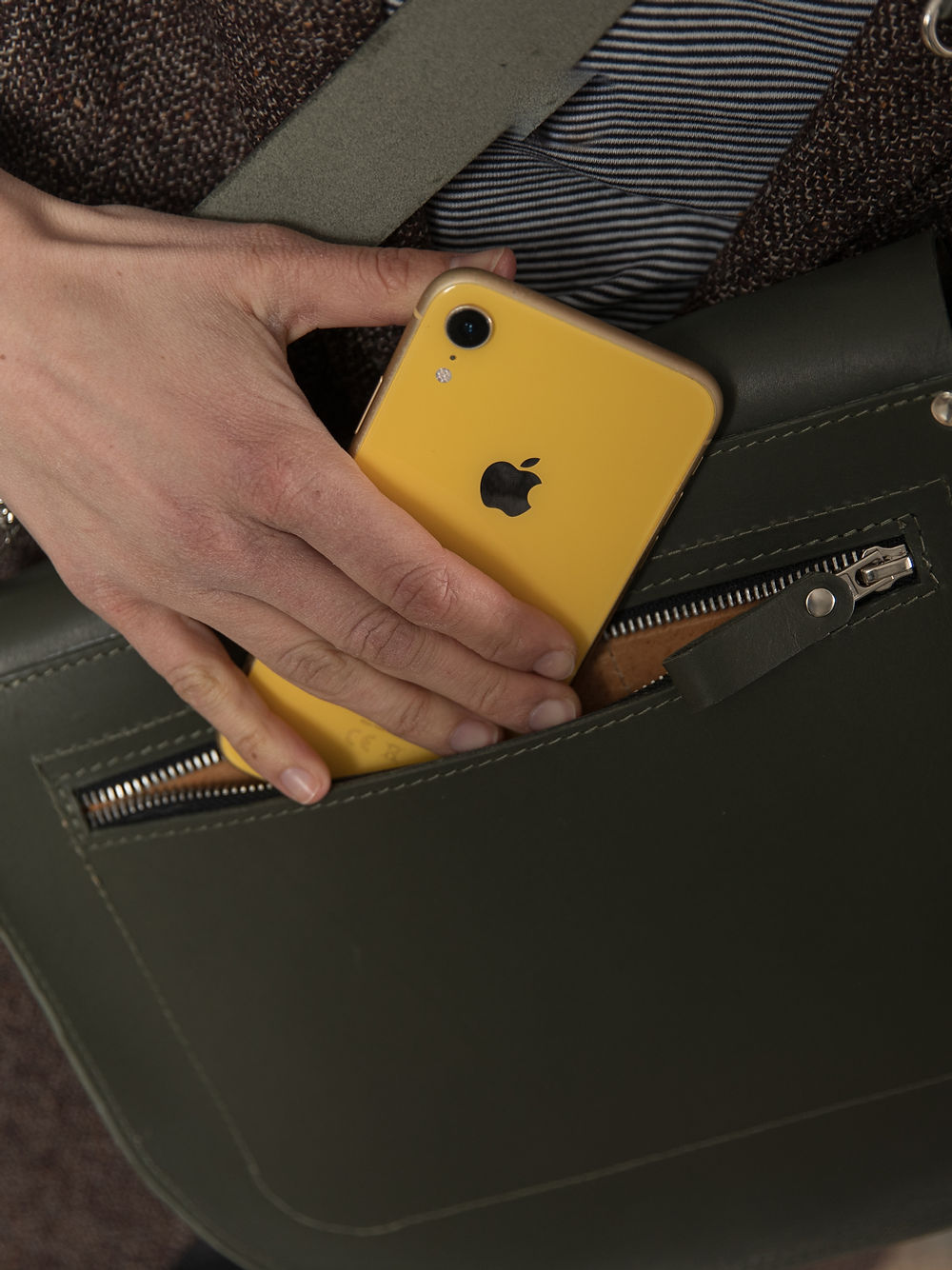 Faded Green Fiona Bag – Handmade with Secret Phone Pocket by TOKS VISOKS at www.brixbailey.com