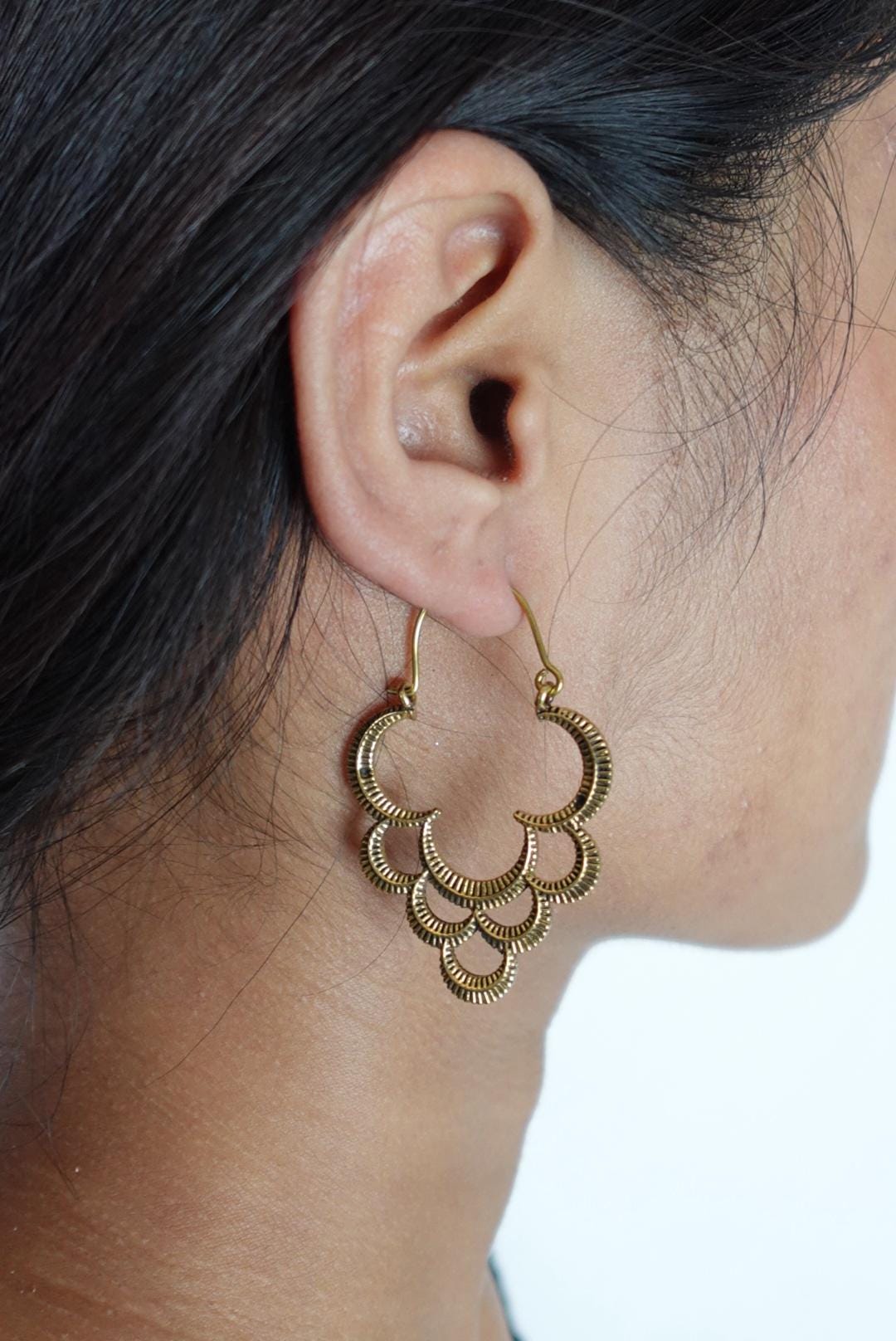 Antique Gold Crescent Layered Hoops Boho Earrings
