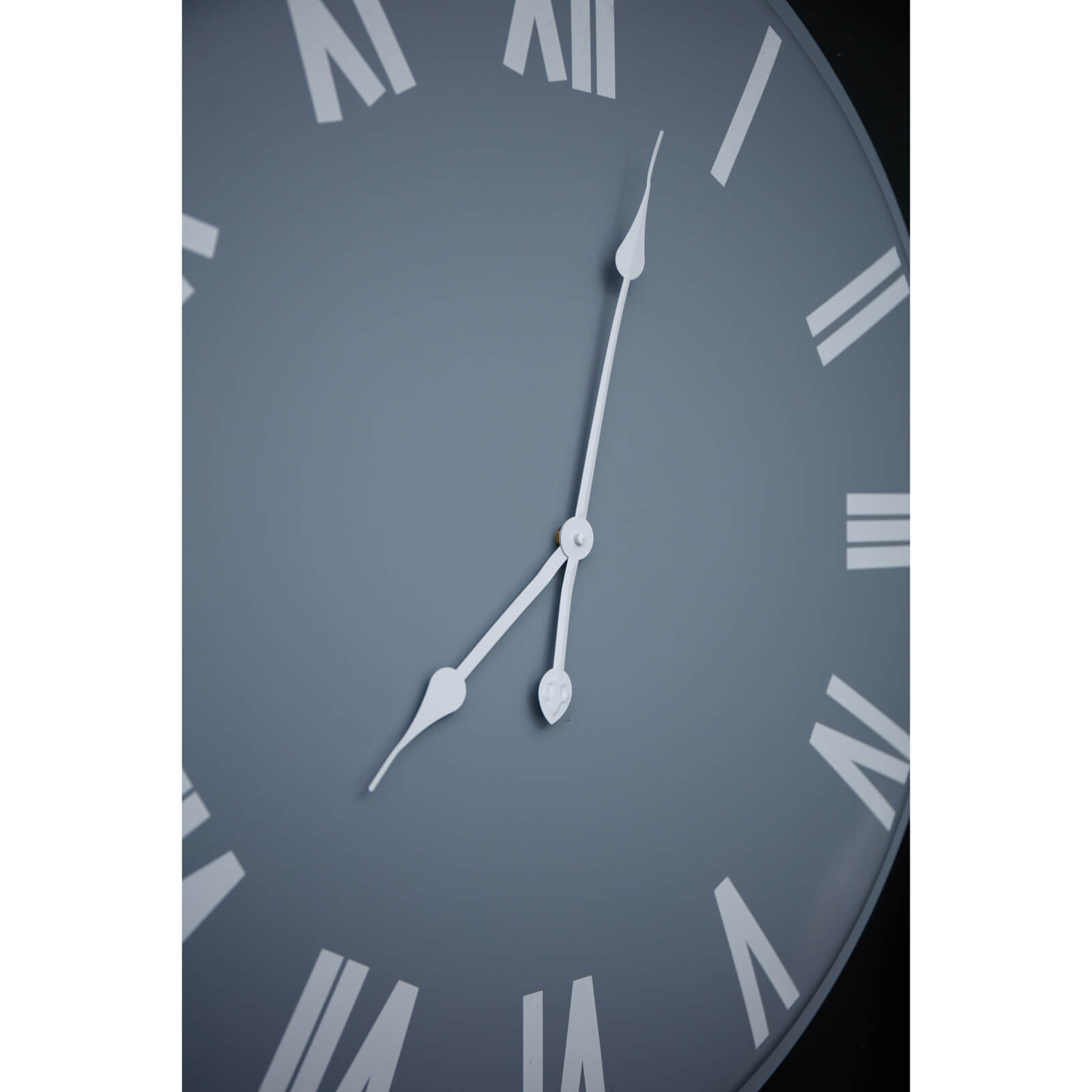Rothay large grey wall clock with white Roman numerals, 80cm Scandinavian minimalist design for modern interiors by sostter at brixbailey.com