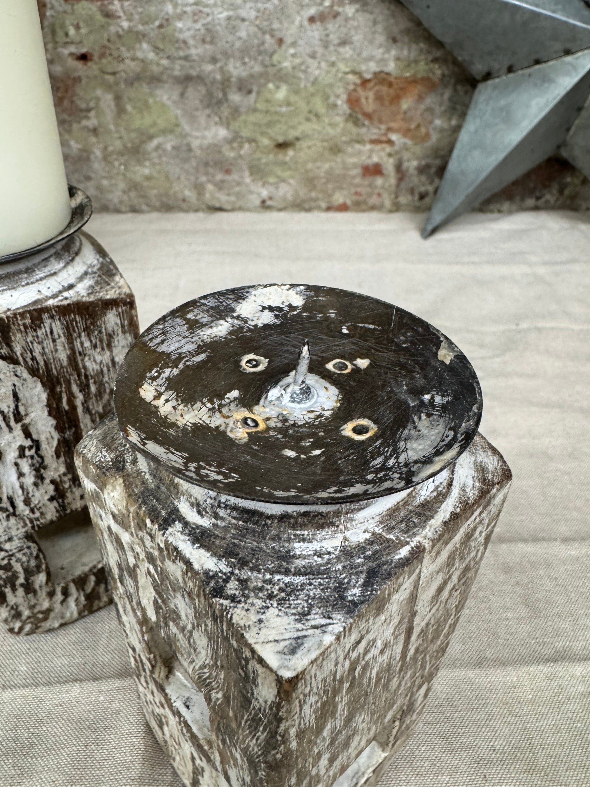 Pair of Rustic Wooden Candle Holders Large