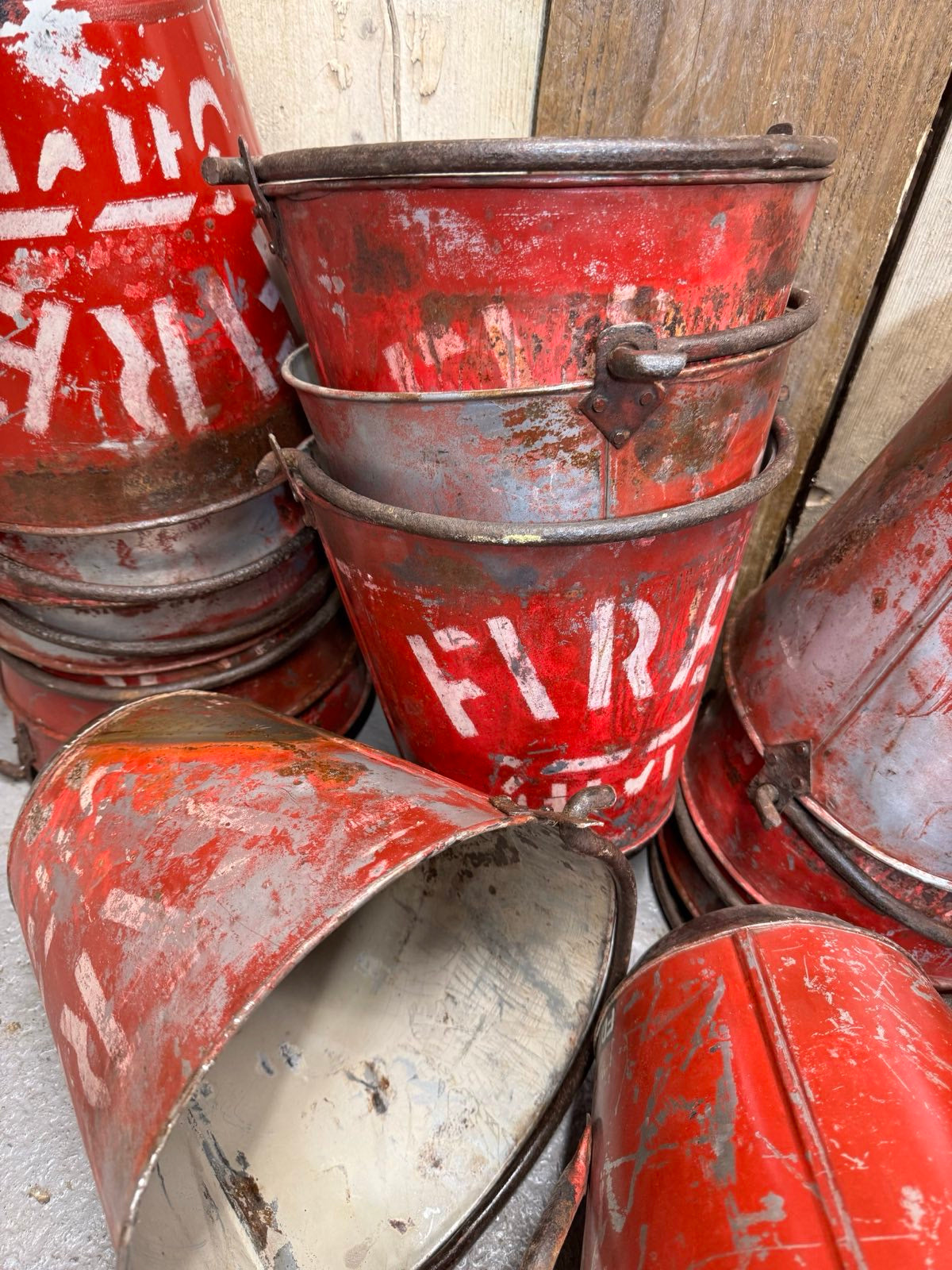 Vintage Galvanised Hanging Fire Bucket Plant Pot