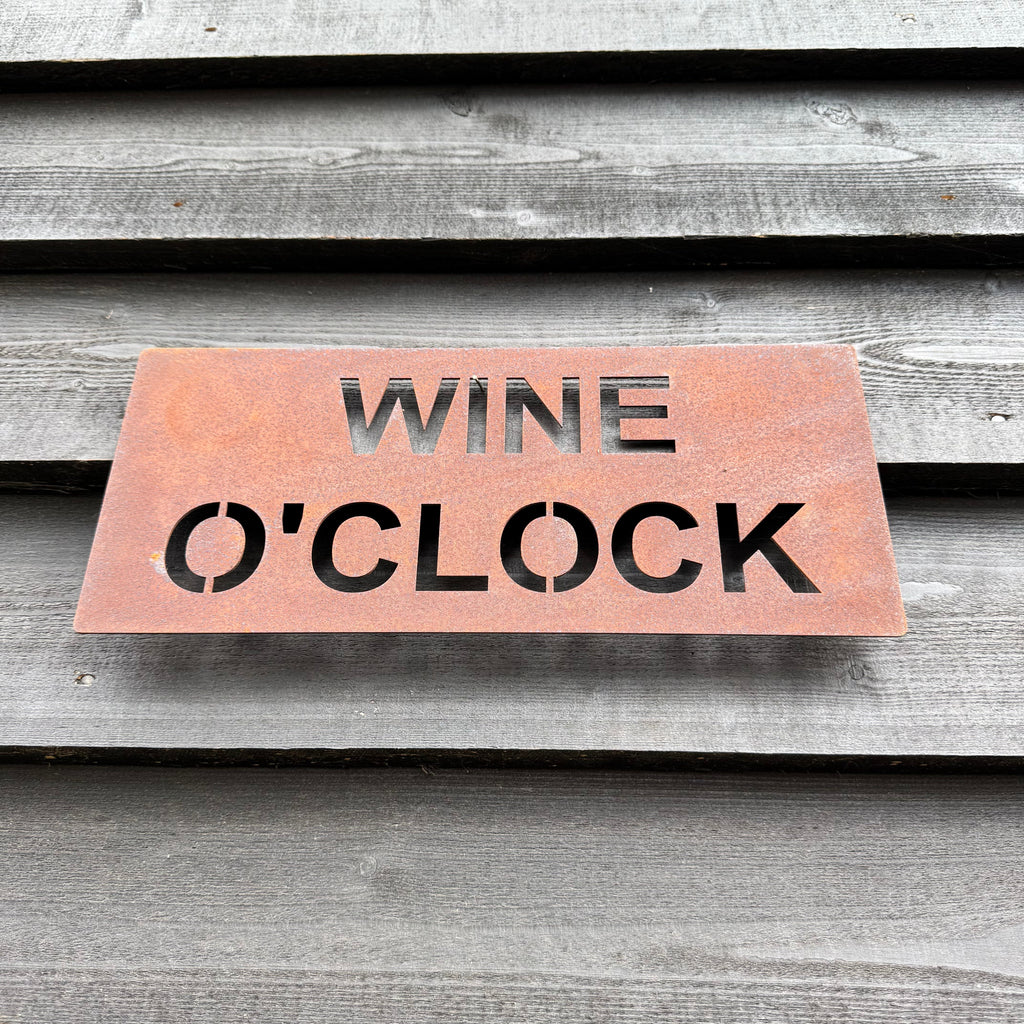 Rustic Metal WINE O’CLOCK Sign