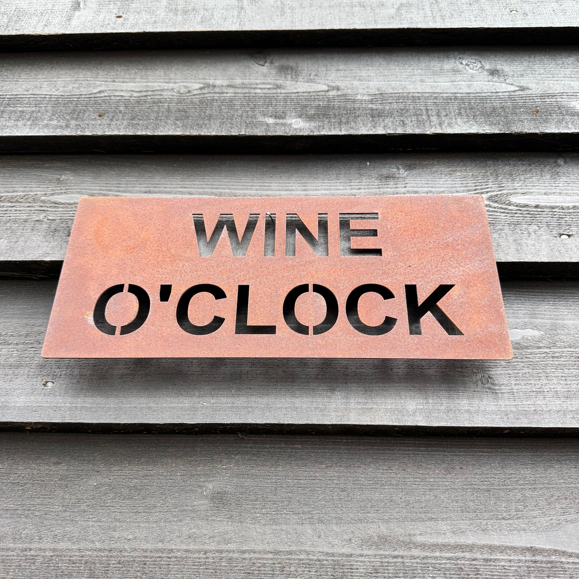 Rustic Metal WINE O’CLOCK Sign