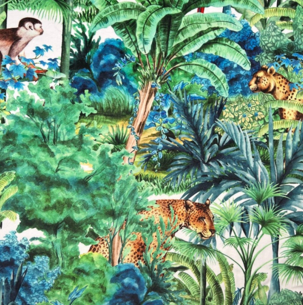 Big cat Jungle velvet drum lampshade / ceiling shade, with a white lining