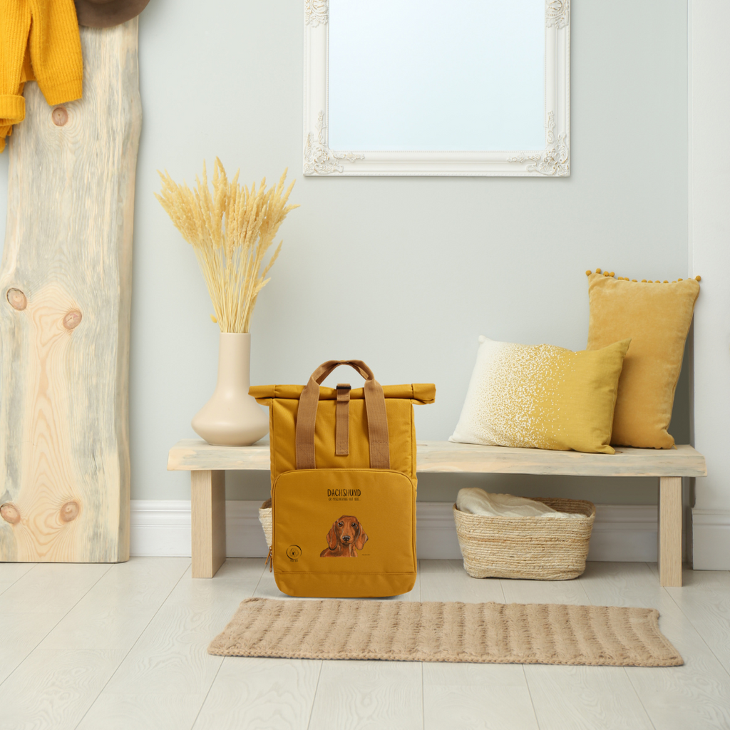 Dachshund Roll Top Backpack Small Dog Big Adventure