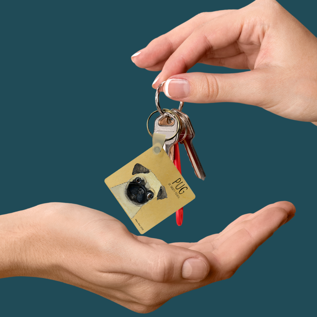 Pug Wooden Keyring Your Pocket Sidekick