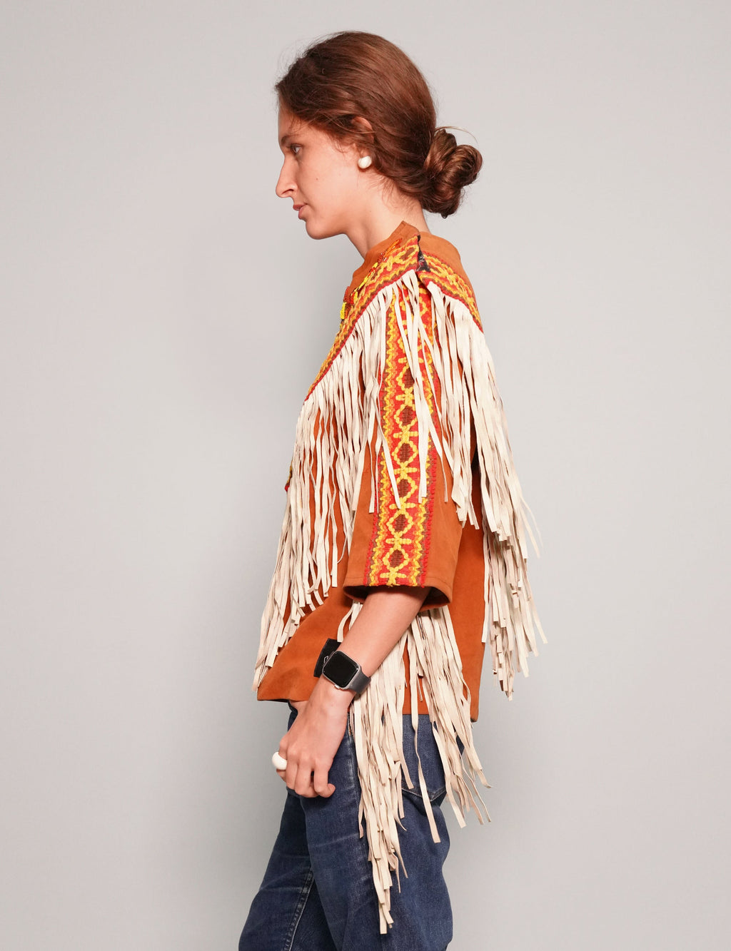 Aztec Leather Jacket with Tassel Detail