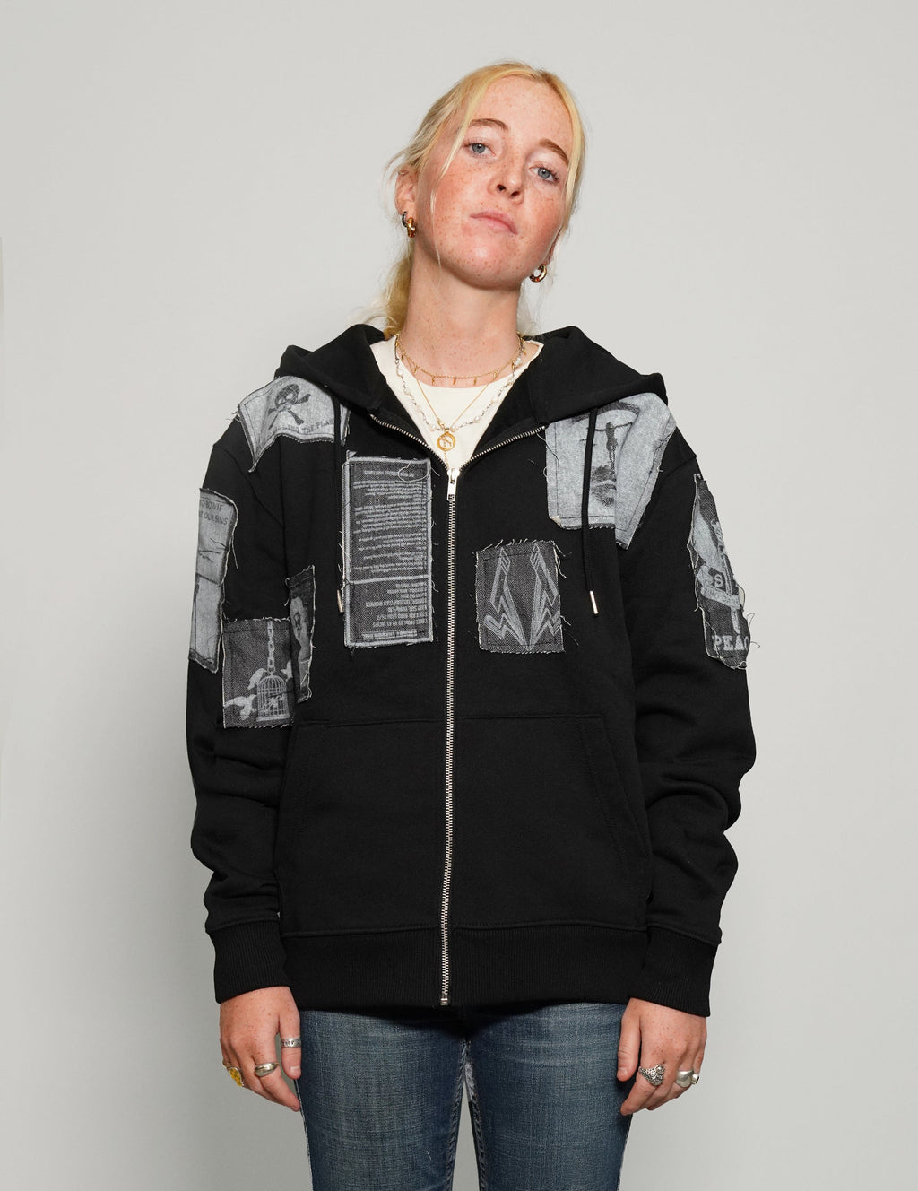 Multipatch Zip Hoodie in Black