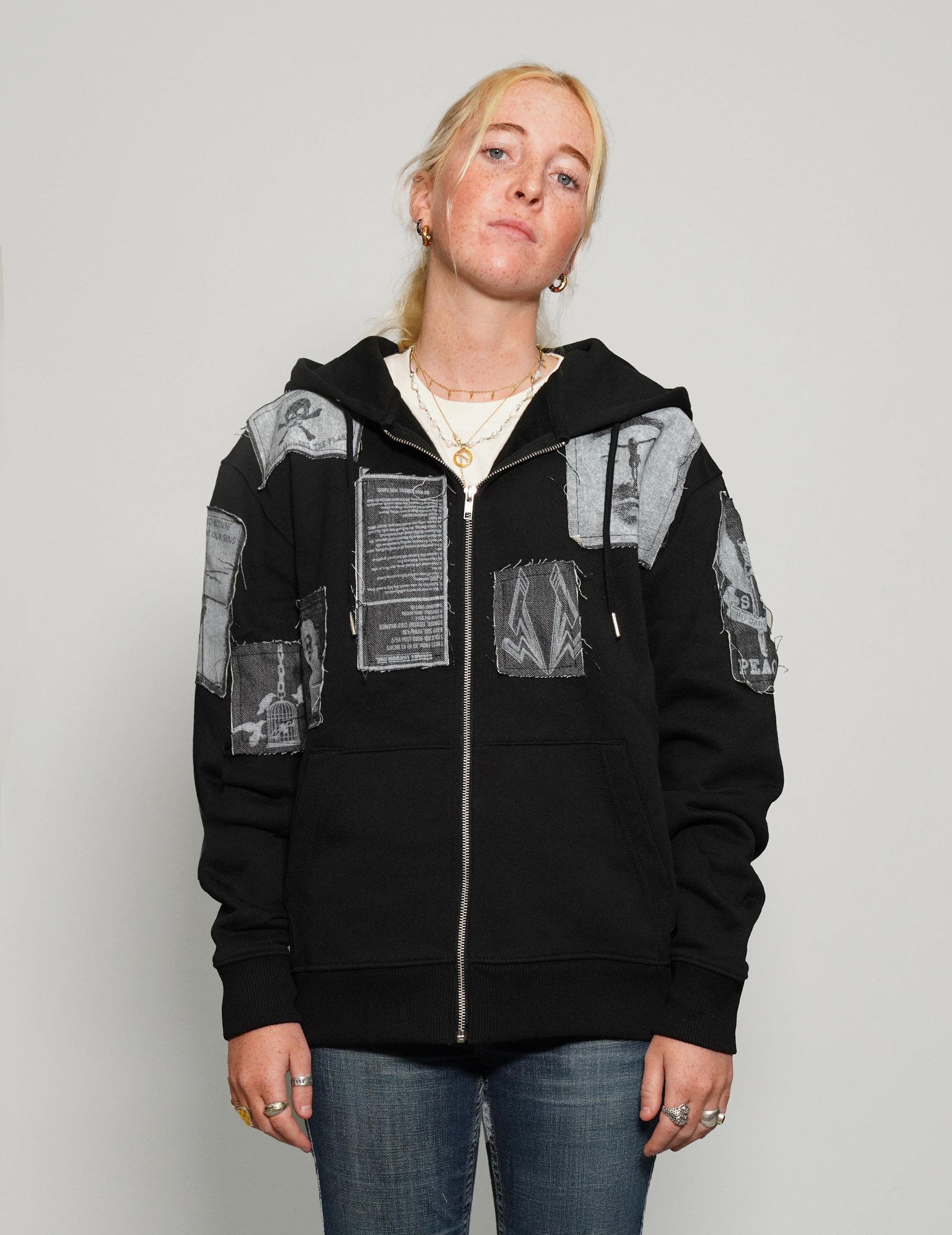 Multipatch Zip Hoodie in Black