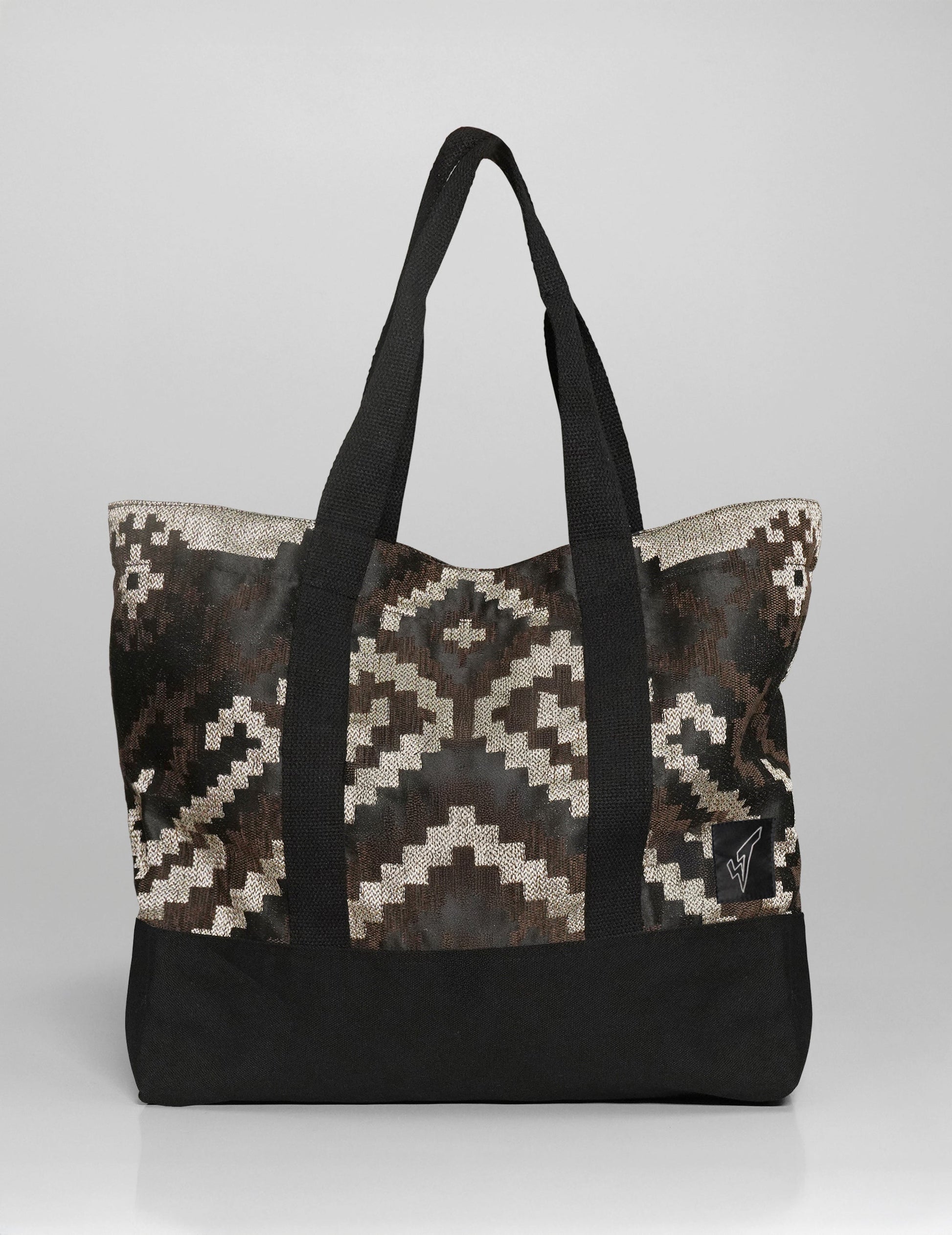 Holdall Bag in Brown Geometric Cotton Jacquard