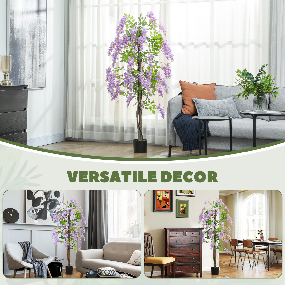 Artificial Wisteria Flower Plant 180cm Purple with 756 Leaves