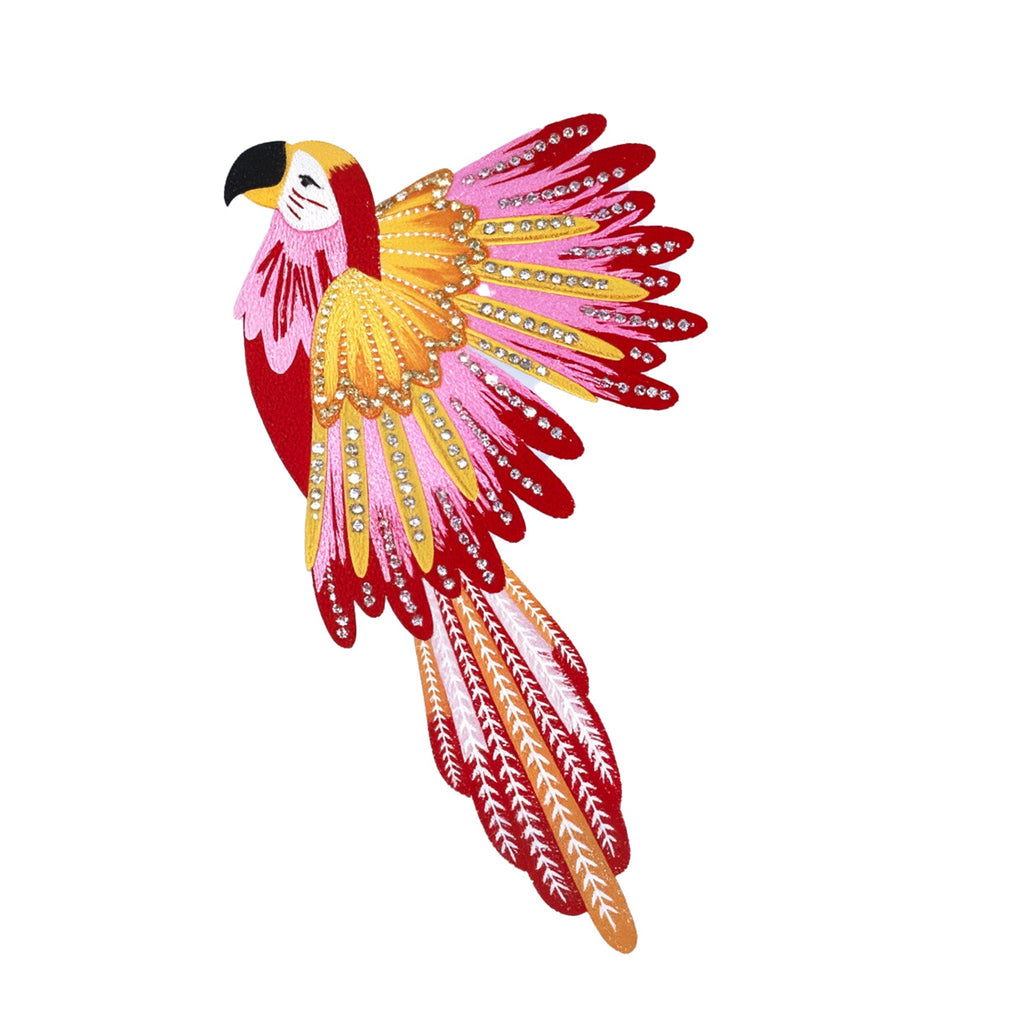 Cotton Embroidered Parrot T-Shirt with Beads and Thread