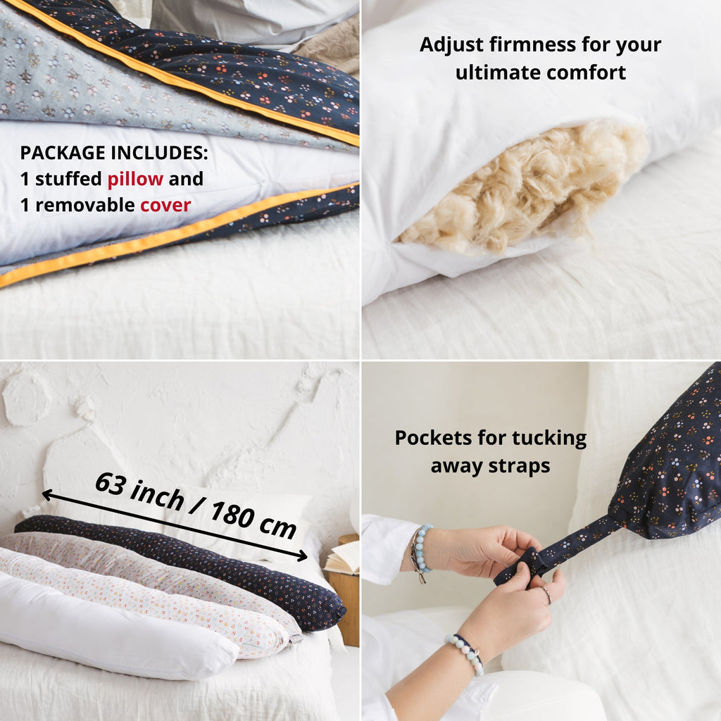 C Shape Nursing and Pregnancy Pillow with Organic Navy Cover