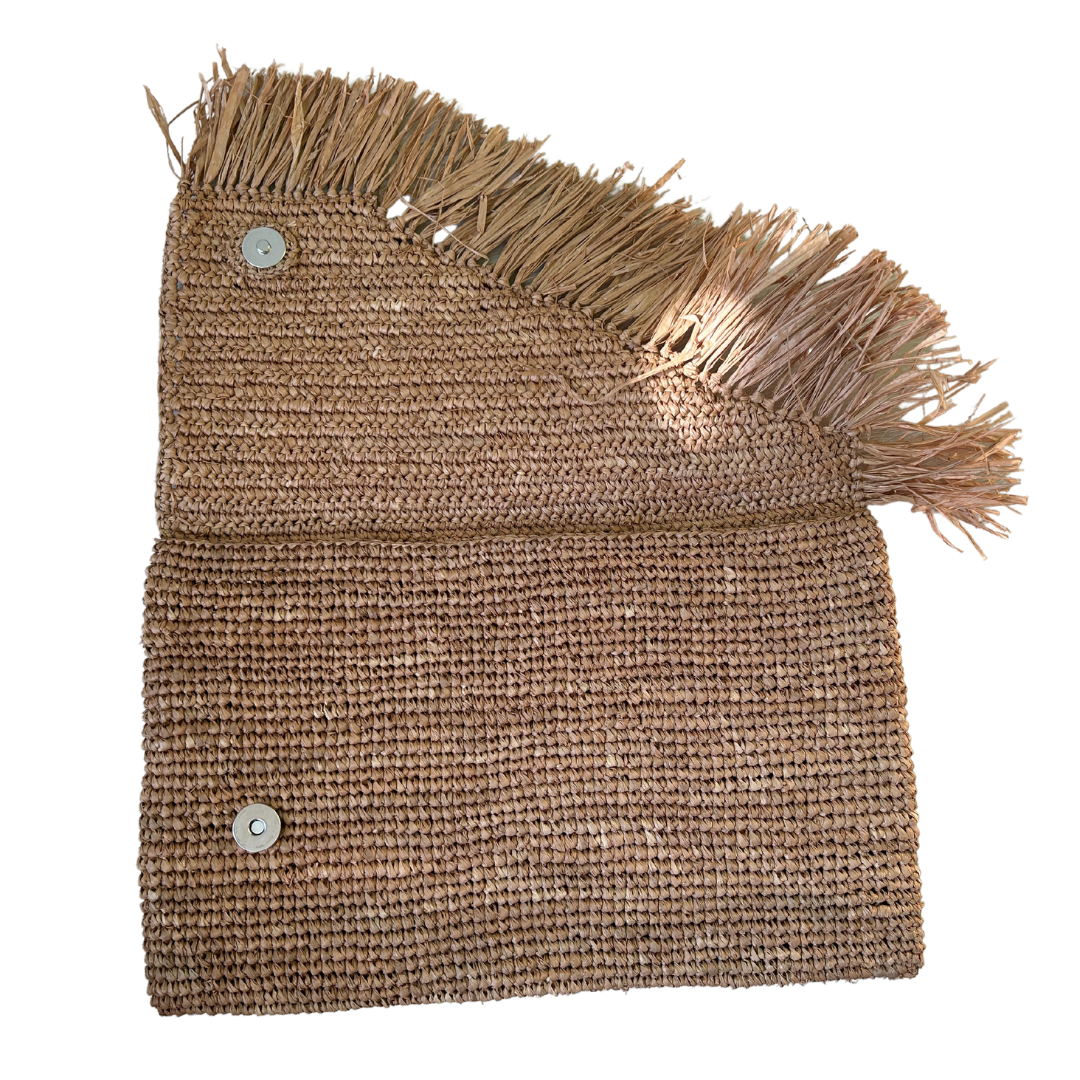 Caramel Raffia Pouch with Fringe