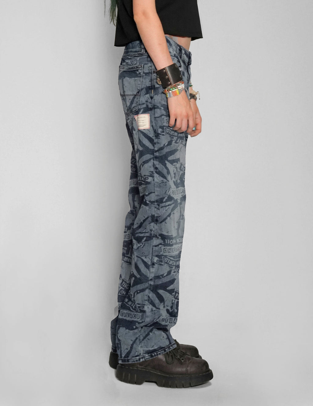 Peace Laser Print Jeans in Indigo