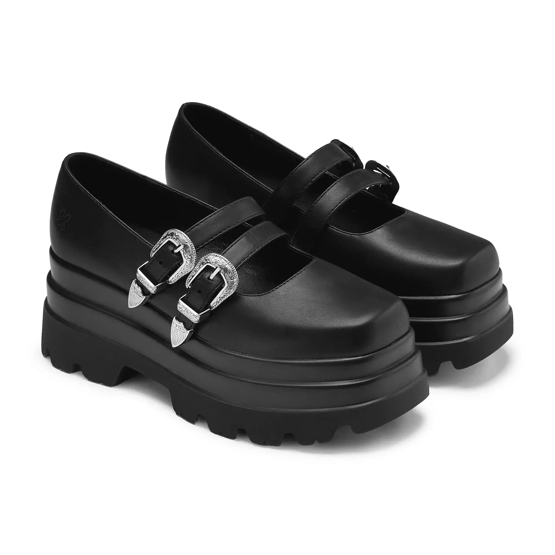 Damona Trident Ornate Buckle Mary Janes in Black