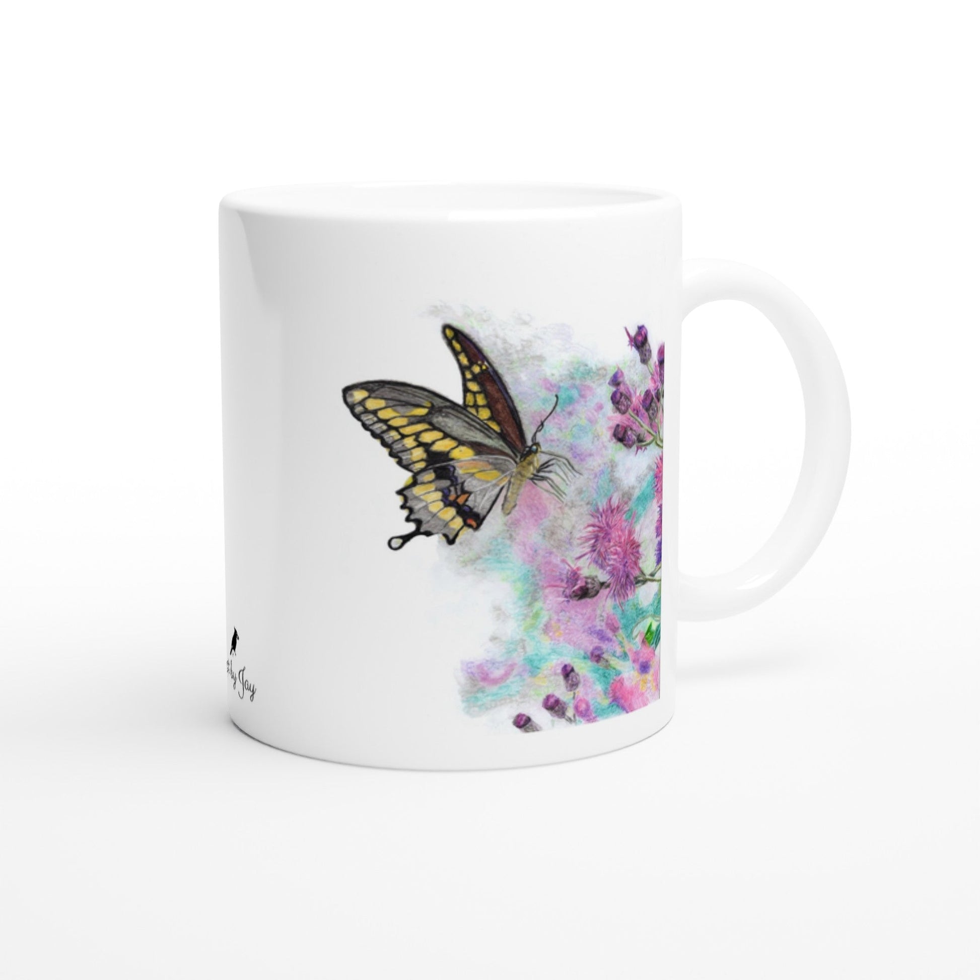 Yellow Butterfly Ceramic Coffee Mug 11oz