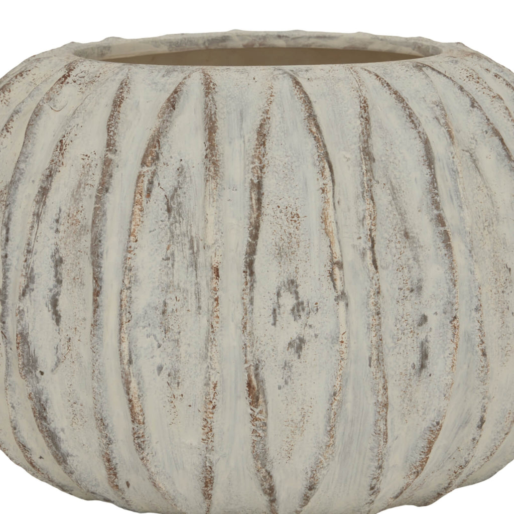 White sculptural ceramic vase with vertical fin detailing, contemporary home decor from Lorenzo Collection by sostter at brixbailey.com