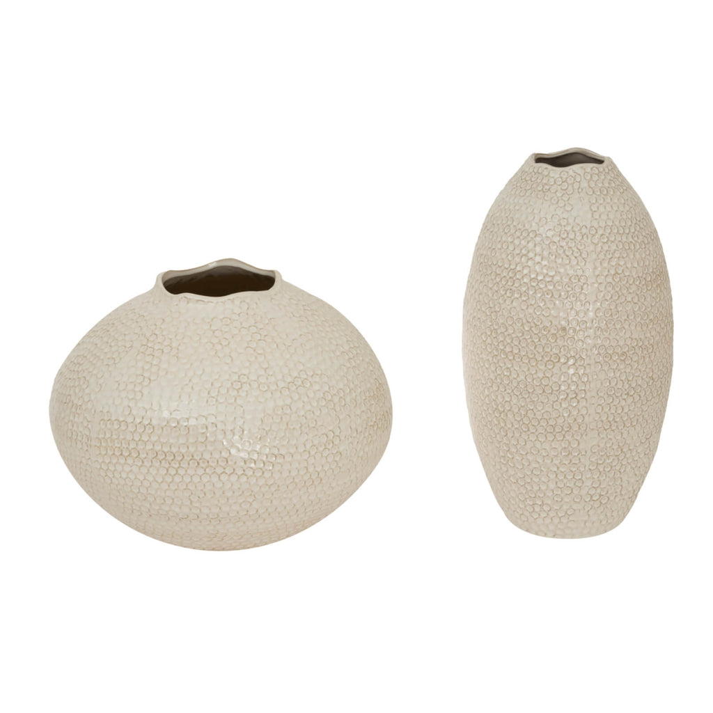 Handcrafted white ceramic Zaffera caldron vase with artisanal mottled texture, 37cm wide, elegant home decor centerpiece by sostter at brixbailey.com