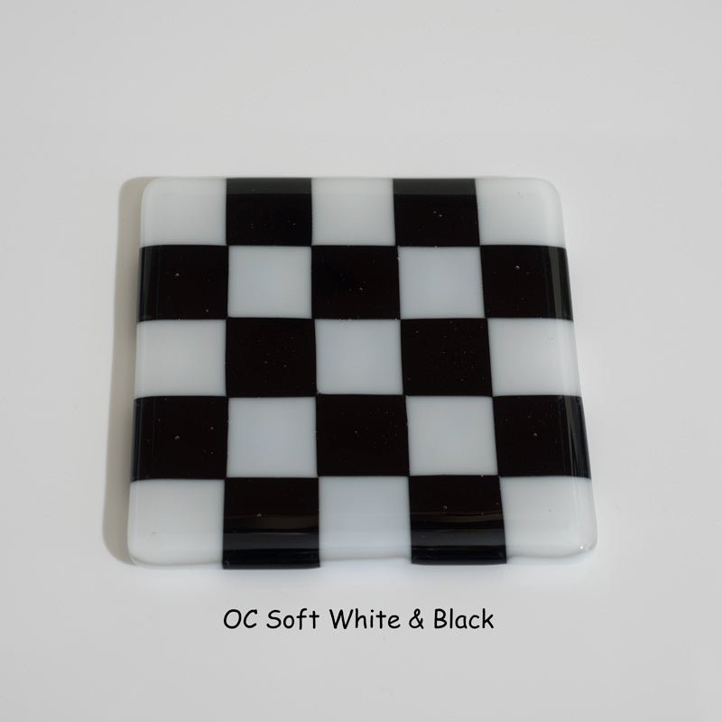 10cm Chequered Soft White Fused Glass Coaster