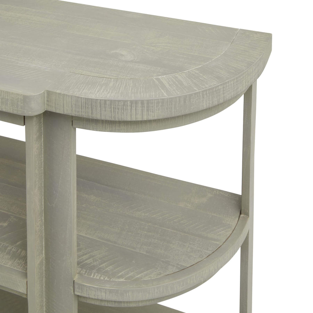 Grey-washed pine console table with curved silhouette and organic wood grain, artisan-crafted for modern or rustic dÃ©cor. by RoomLondon at brixbailey.com