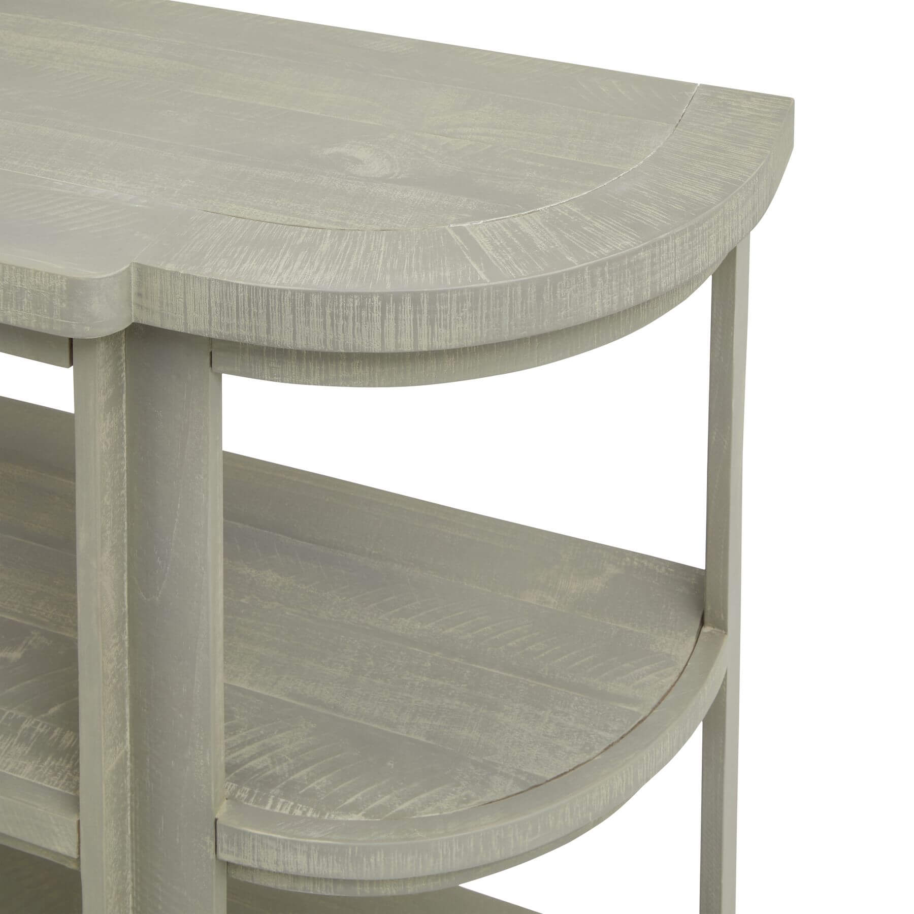 Grey-washed pine console table with curved silhouette and organic wood grain, artisan-crafted for modern or rustic dÃ©cor. by RoomLondon at brixbailey.com