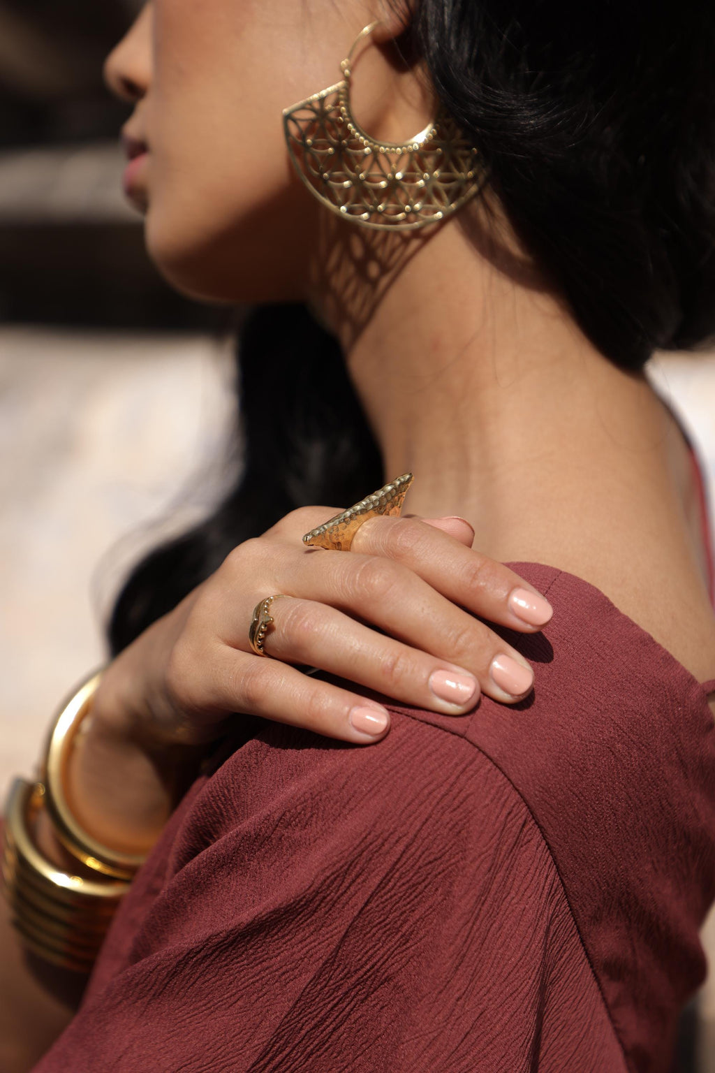 Geometric Petal Brass Cutwork Mandala Earrings