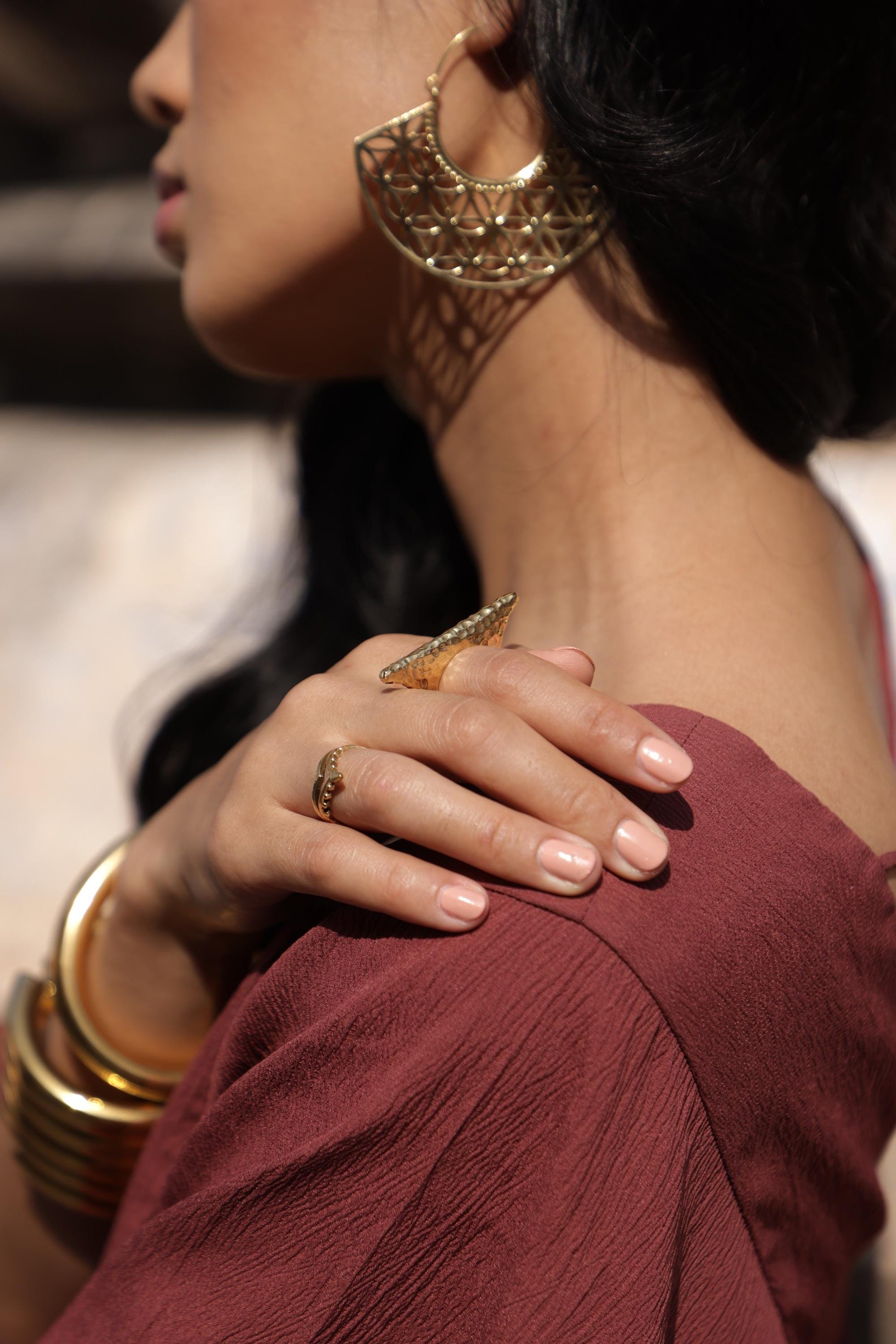 Geometric Petal Brass Cutwork Mandala Earrings