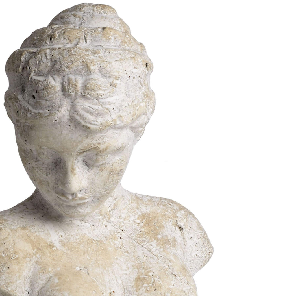 Stone-effect cream decorative bust with intricate texturing, 29cm tall, for modern or classical interiors.by Sostter at brixbailey.com