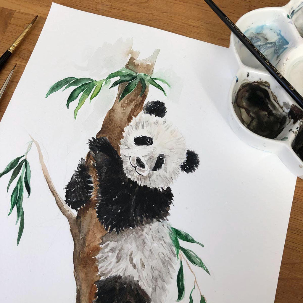 Personalised Panda Bear Watercolour Print