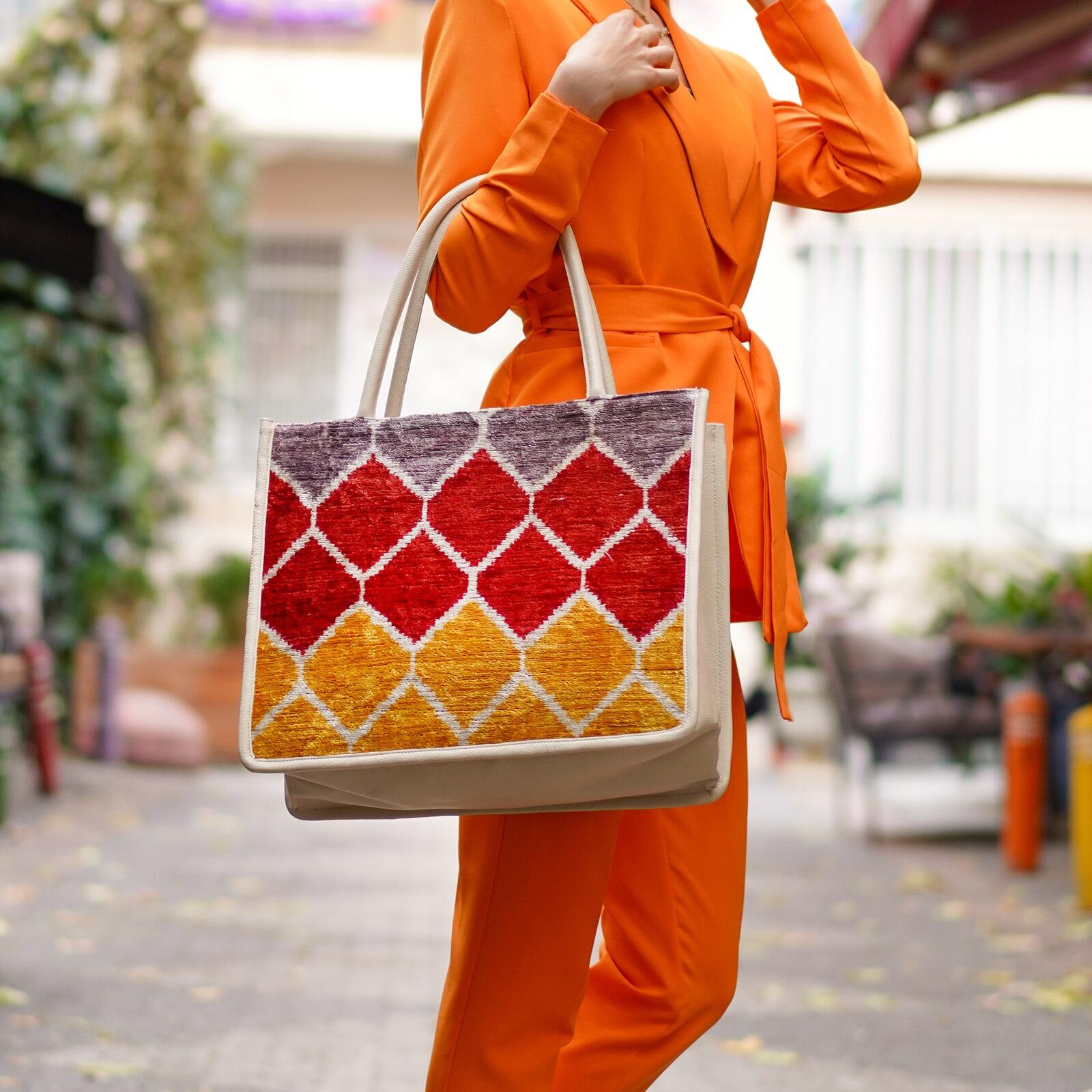 Rachel Large Tote Bag – Luxurious Silk & Leather Blend by Jkel at www.brixbailey.com