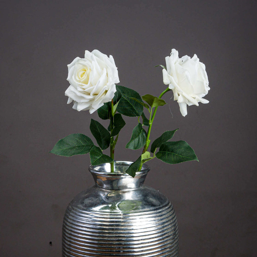 Lifelike white artificial garden rose with layered petals, 75 cm tall, perfect for weddings and home decor. by Sostter at brixbailey.com