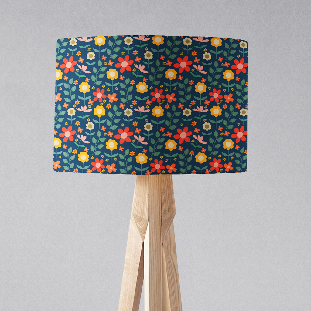 Navy Blue Floral Lampshade for Table or Ceiling Lighting