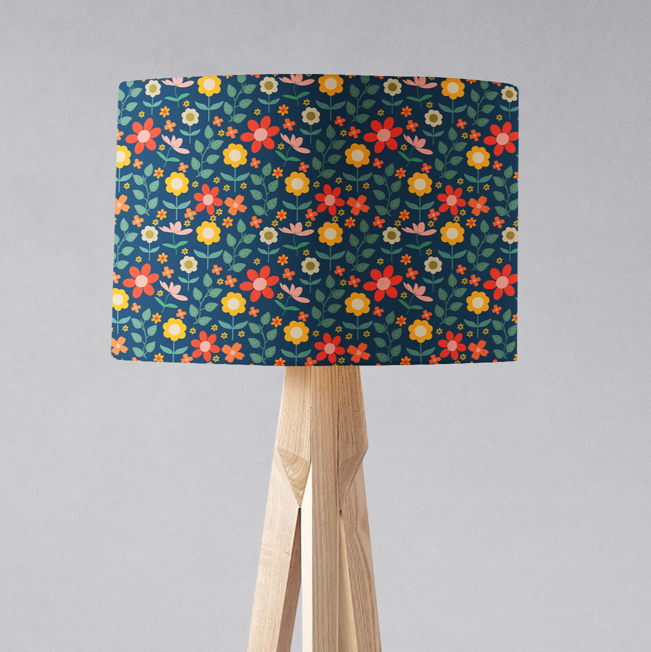 Navy Blue Floral Lampshade for Table or Ceiling Lighting