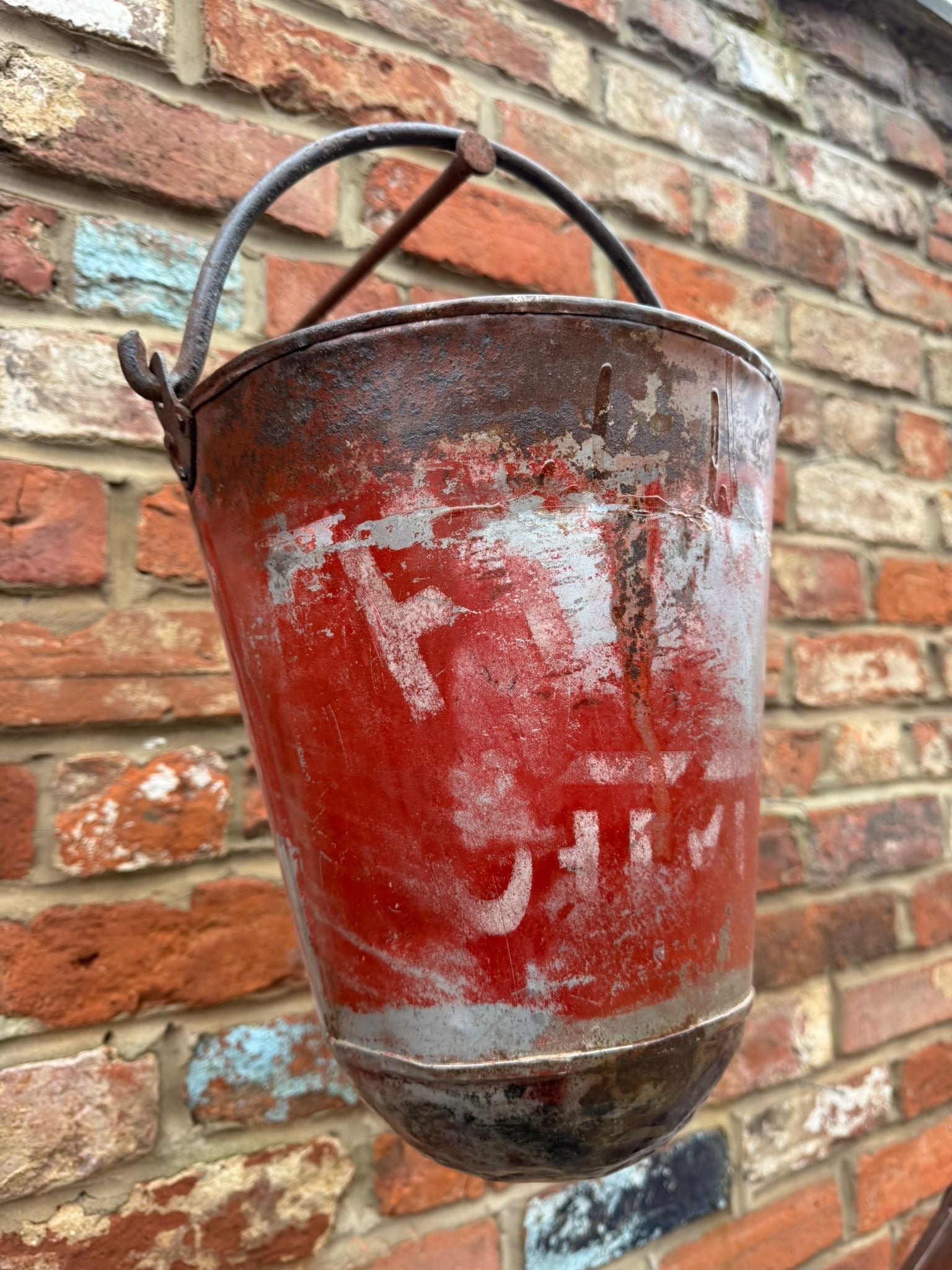 Vintage Galvanised Hanging Fire Bucket Planter