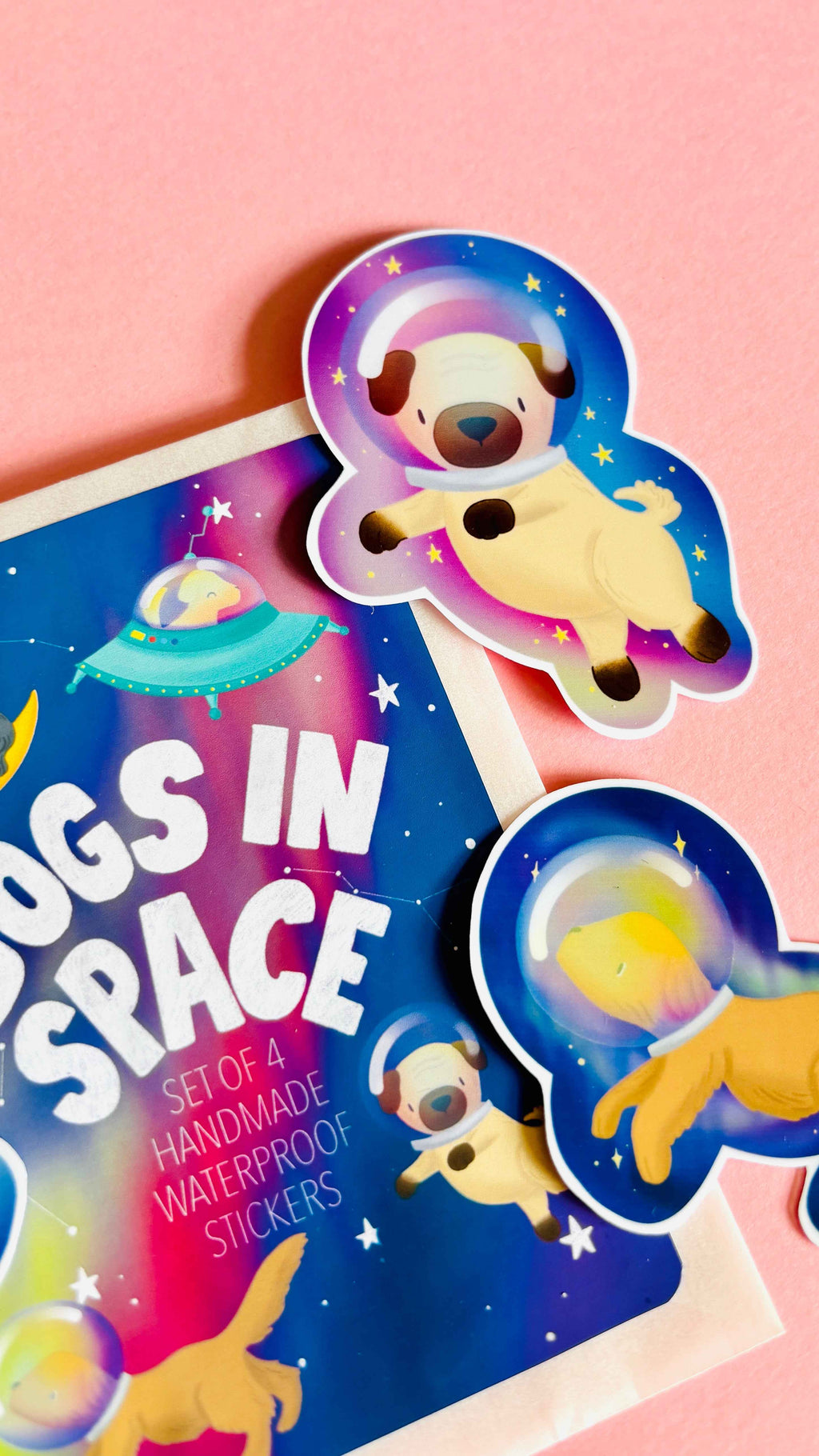 Space Dogs Vinyl Sticker Set of 4 Handmade Waterproof