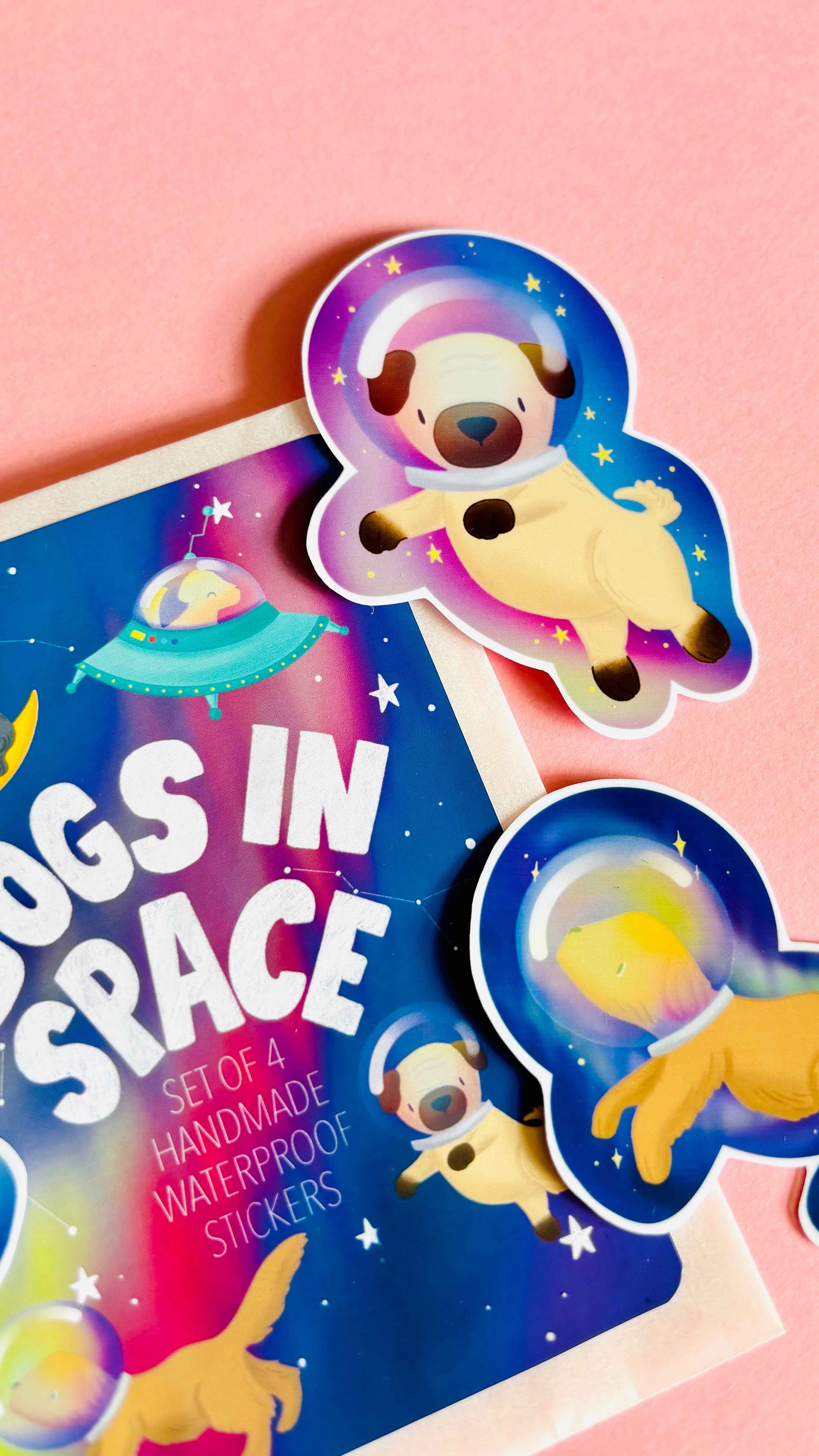 Space Dogs Vinyl Sticker Set of 4 Handmade Waterproof