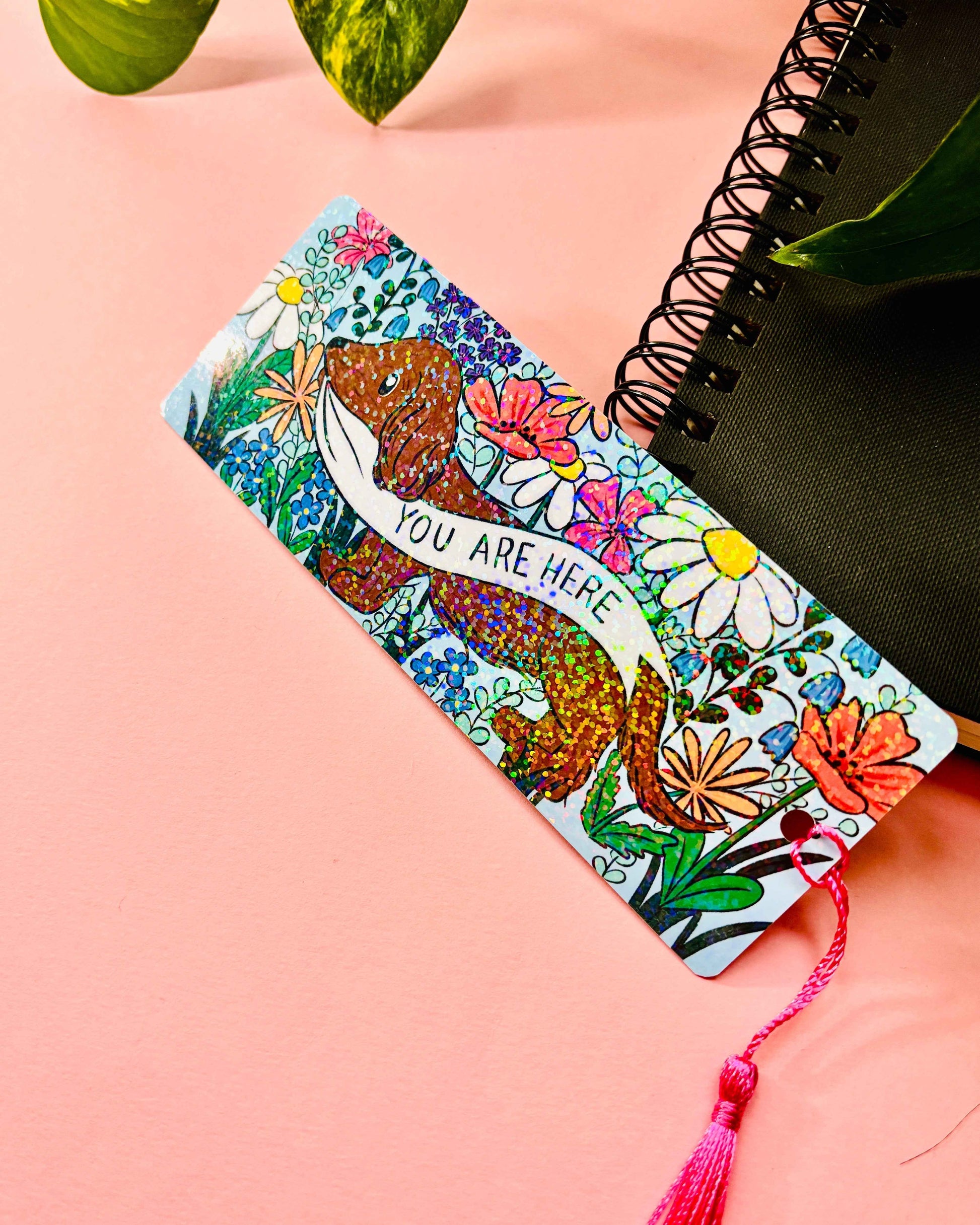 Cute Dachshund Holographic Bookmark with Tassel