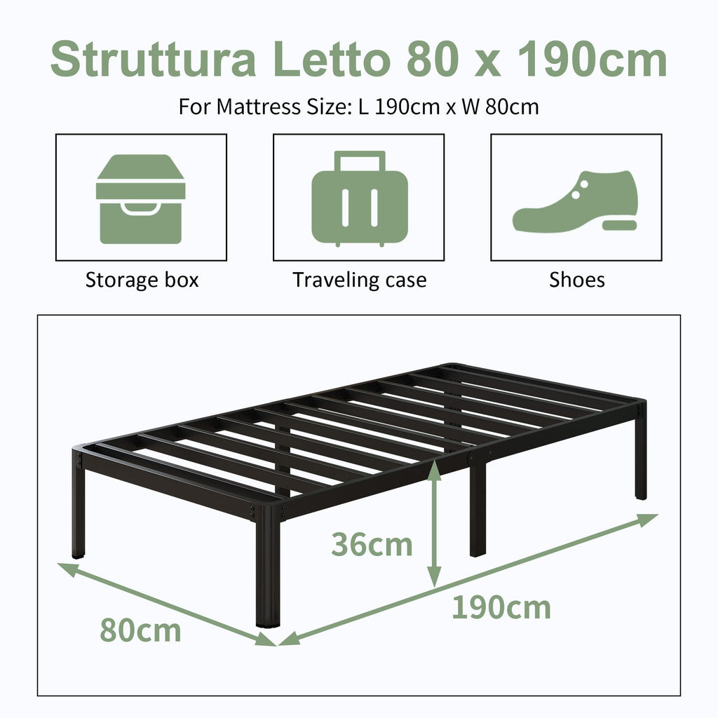 Teen Metal Bed Frame 80 x 190 cm with Round Legs Single Bed Black