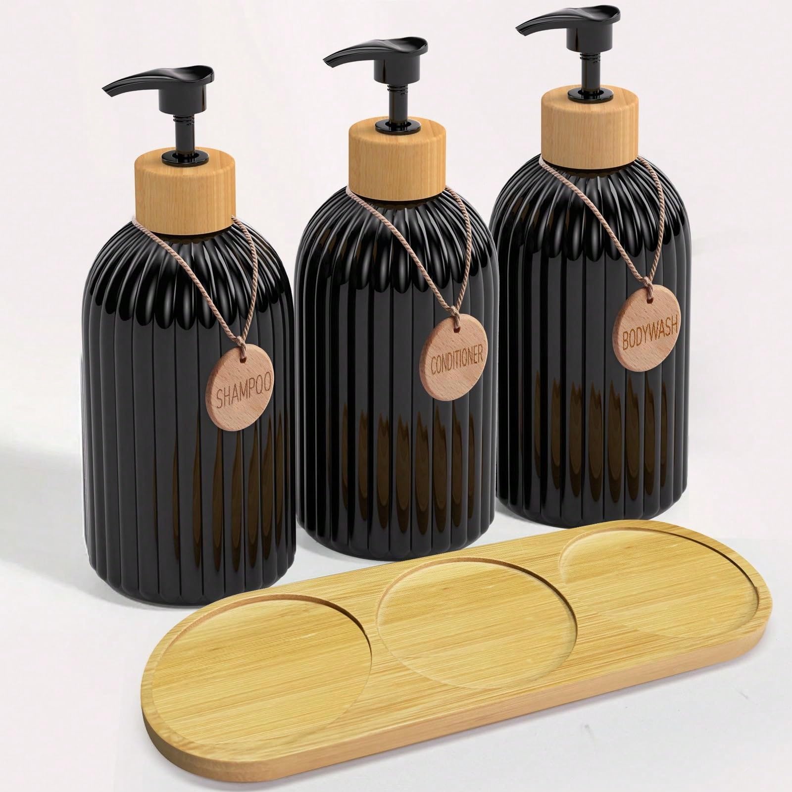 Bamboo Soap Dispenser Set with Soap Dish, 3 Pieces for Kitchen and Bathroom