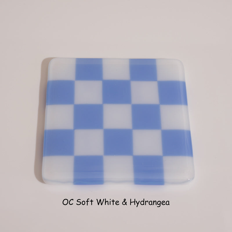 10cm Chequered Soft White Fused Glass Coaster