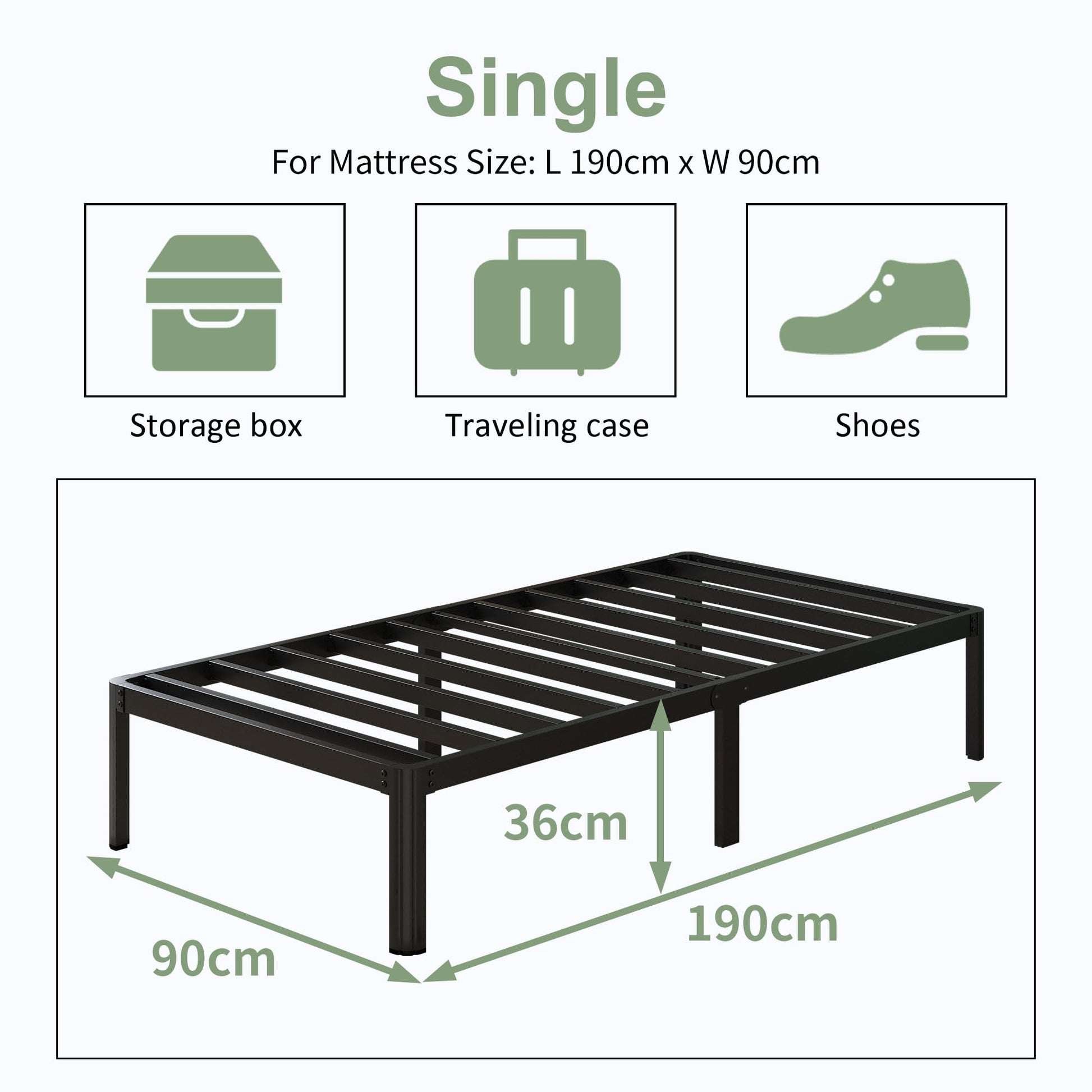 Single Bed Frame 3ft with Rounded Corner Legs and Steel Slat Support
