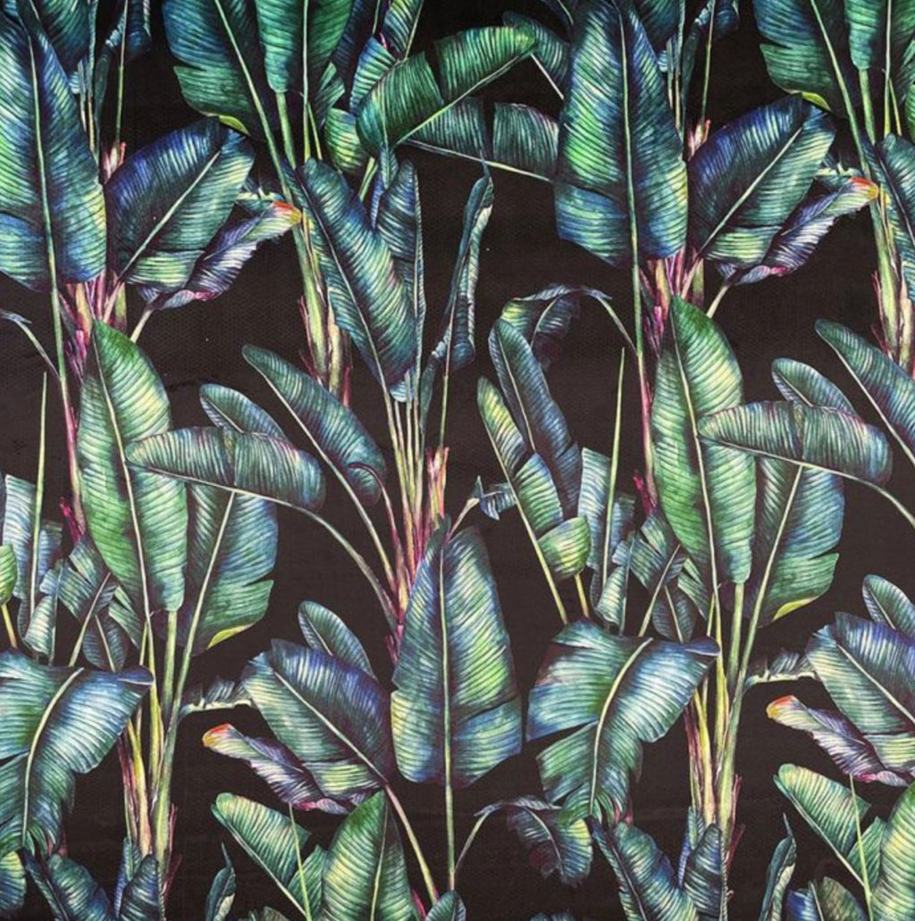 Leaves velvet in black, french drum lampshade / ceiling light shade, with black fringe and braid