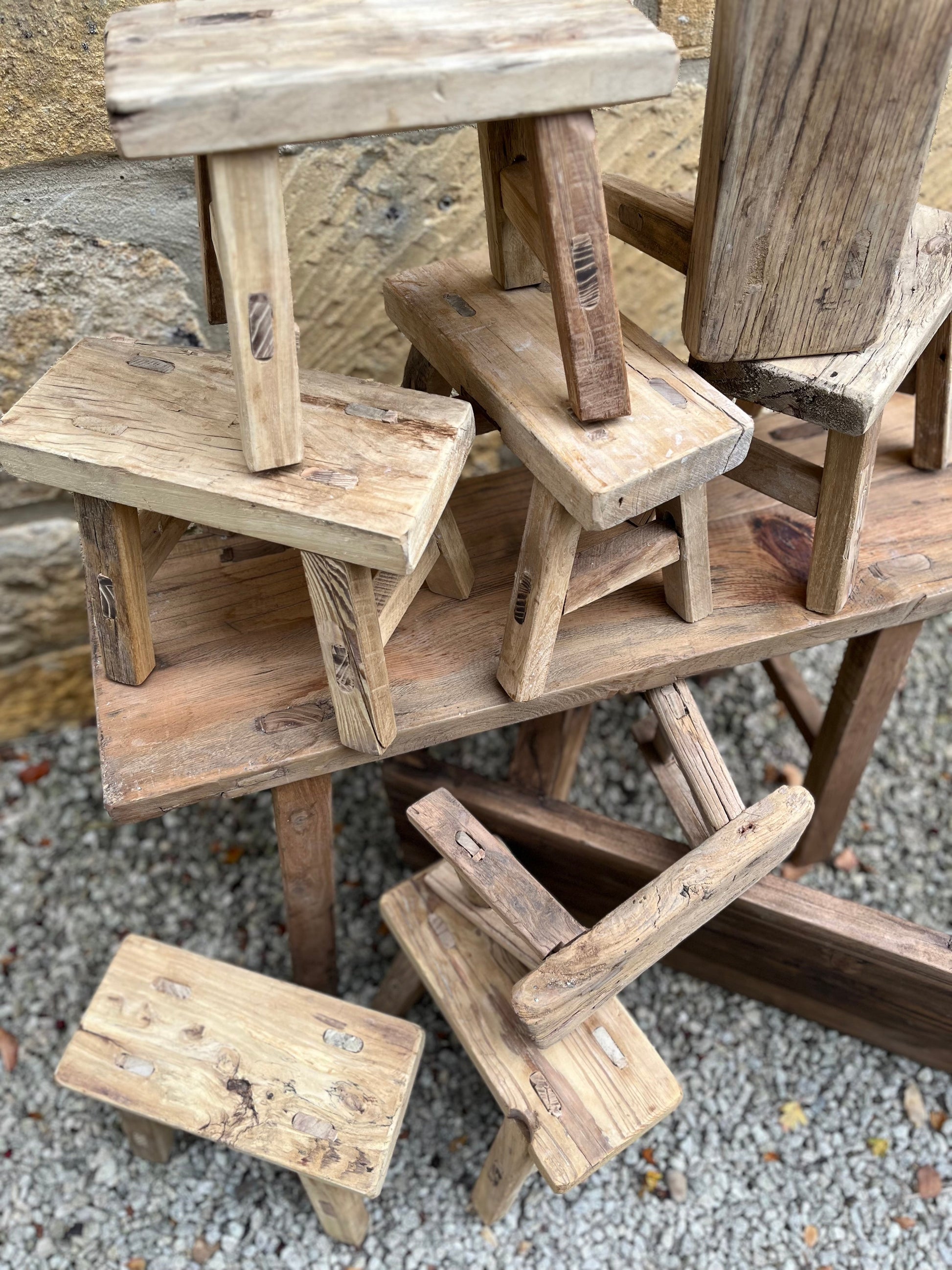 Rustic Reclaimed Elm Mini Stool